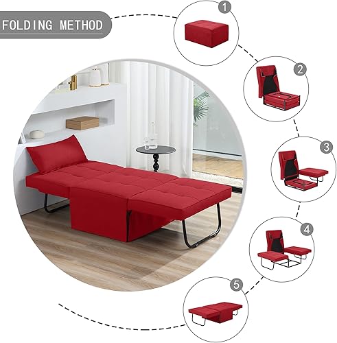 Miniatura 30 de Sofá cama estilo otomana plegable multifuncional 4 en 1, de lino transpirable, con silla convertible moderna de respaldo ajustable, para sala de
