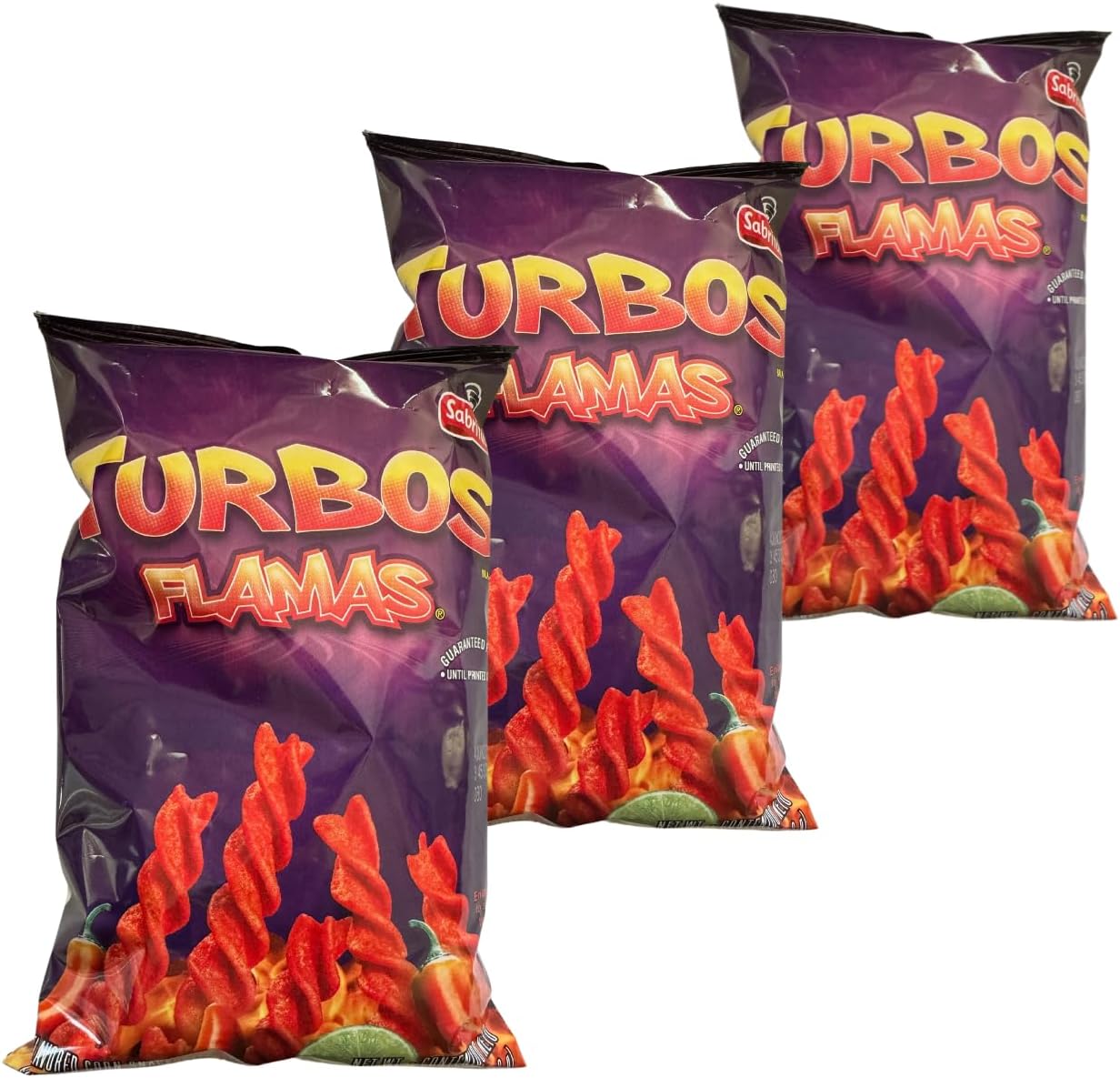 Turbos Flamas Corn Snack Chips | Spicy Hot Chili Pepper With Hint Of Lime | 3.42 oz Bags (3 Pack)