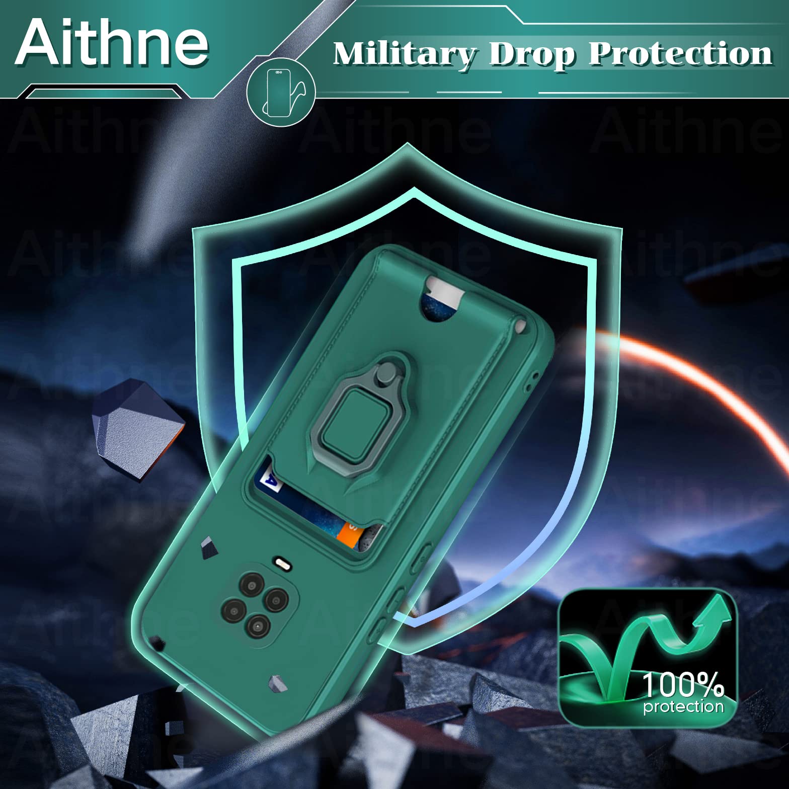 Funda con Cuerda para Xiaomi Redmi Note 14 Pro 5G / Poco X7 5G Case con Ranura para Tarjetas,360 Anillo función de Soporte Cubierta -Verde — view 5