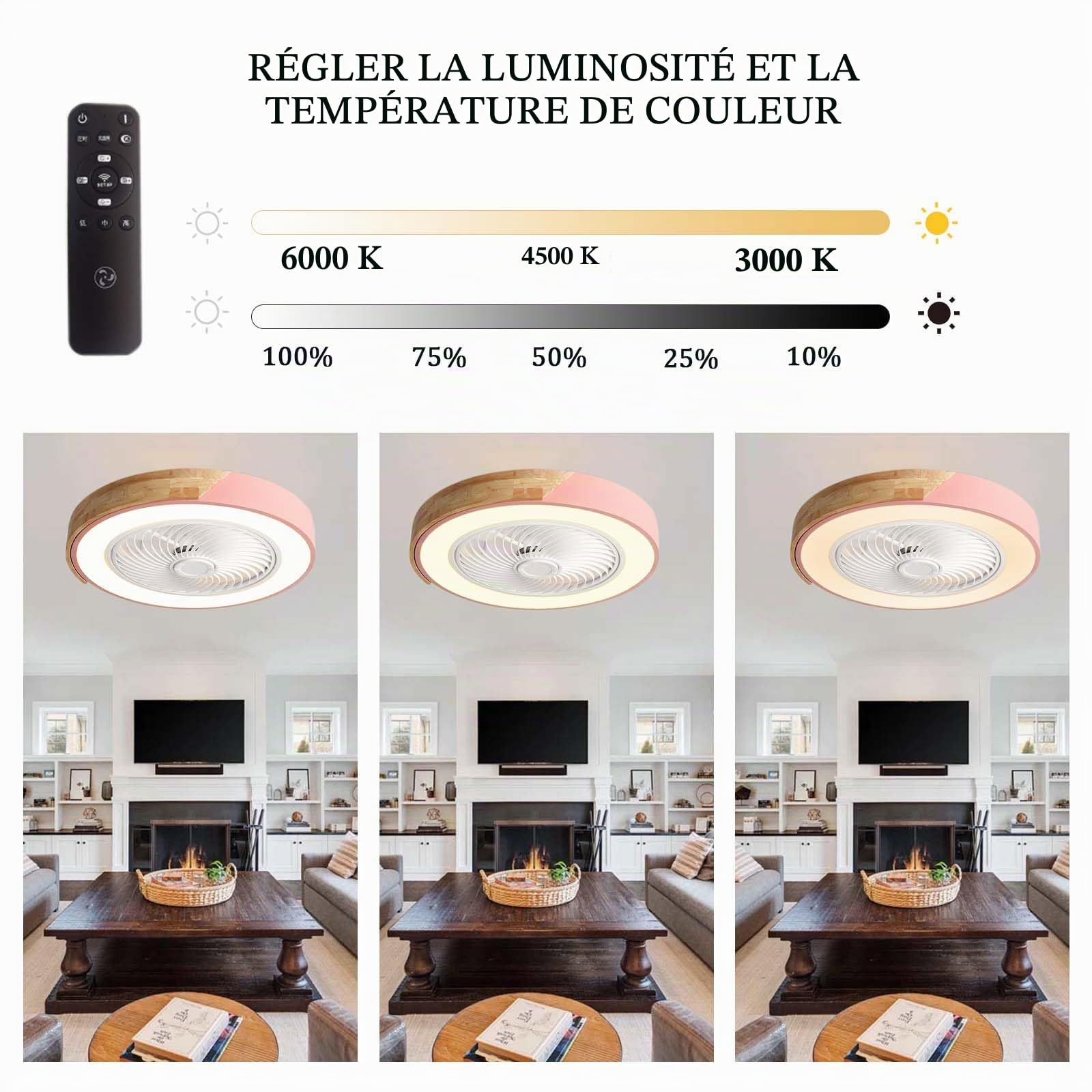 Ventilateur De Plafond Avec Lumiere Et Telecommande,Luminaire Ventilateur Plafonnier Silencieux 52cm Timer 2h 6 Speed Lampe Ventilateur Night Light Mode Ventilo Plafond Avec Lumière-D