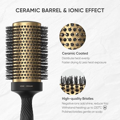 Miniatura 2 de Cepillo redondo de cerámica 2 en 1 para secar con soplado, barril de cerámica para peinar el cabello, cerdas pulidas, mejora el volumen de textura,