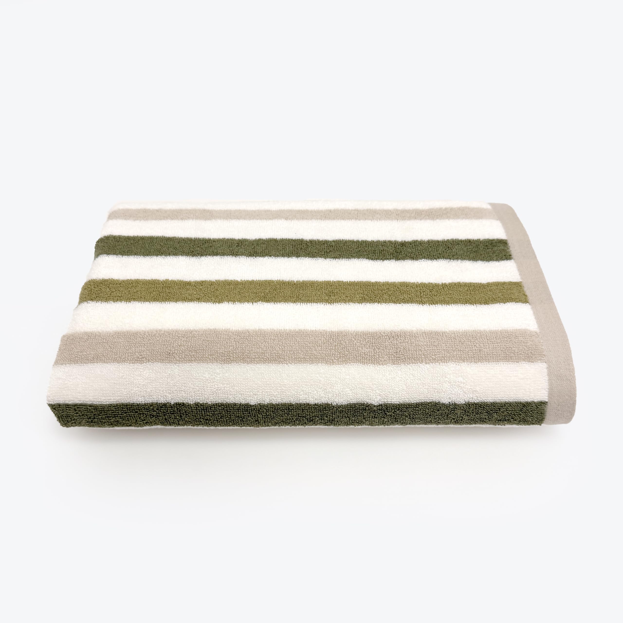 Allure Cali Striped Bath Sheet 90 x 150cm, 100% Cotton – Super Soft, Absorbent, Quick Dry Extra-Large Bathroom Towel (Green)