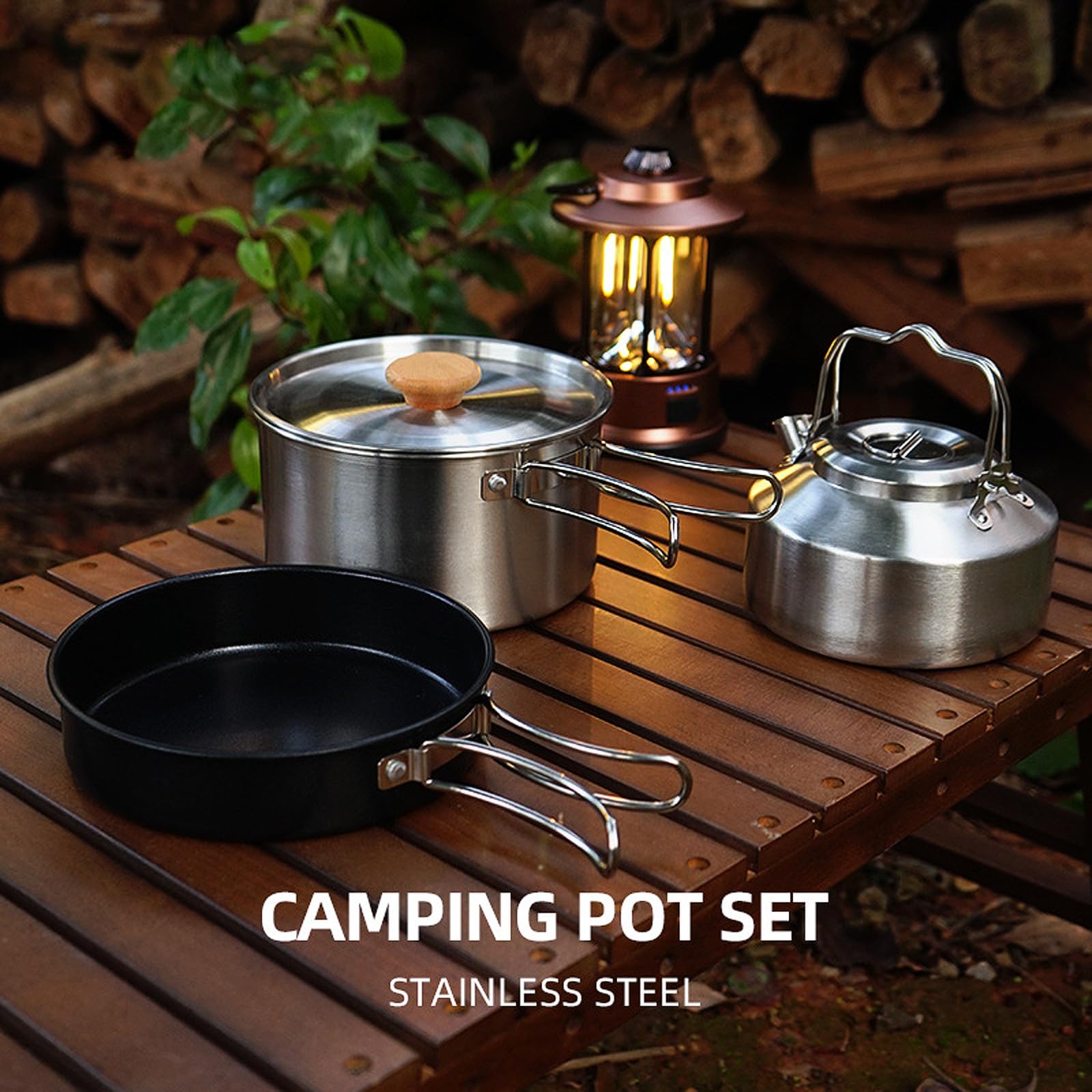 Edelstahl-Camping-Kochgeschirr-Set mit Klappdeckel, Camping-Topf, Pfanne,  Wasserkocher, Set fr Outdoor-Kochen, Picknicks : Amazon.de: Sport &  Freizeit