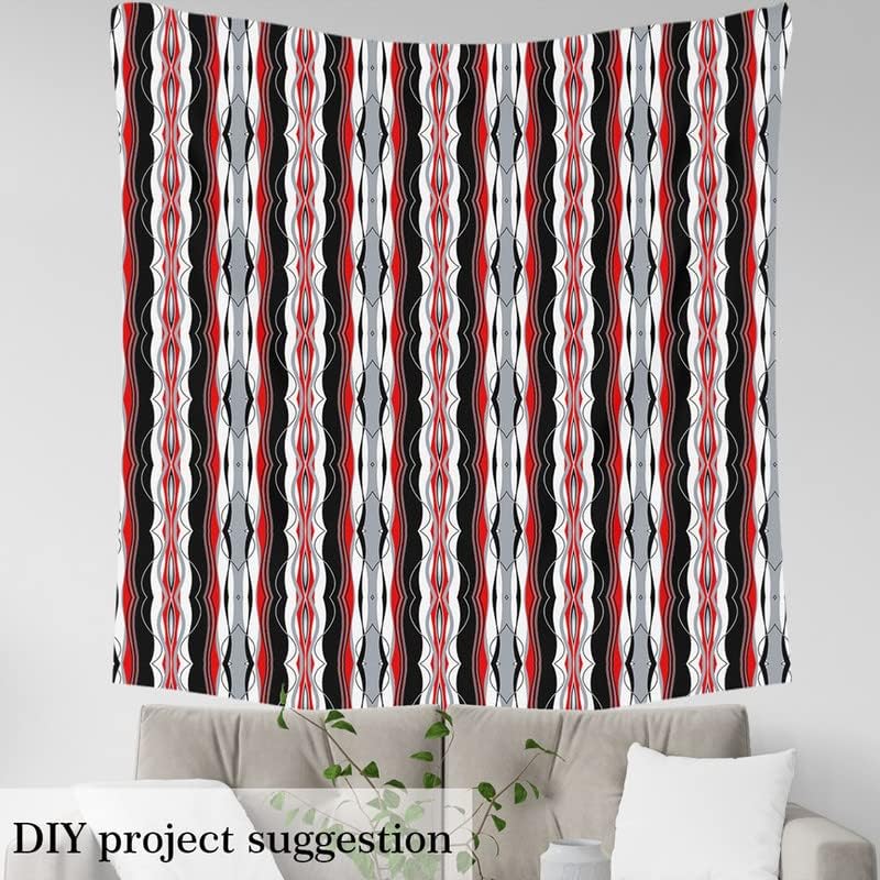 Miniatura 3 de Feelyou The Yard, tela de tapicería geométrica de rayas rojas, negras y grises para sillas, líneas de arte abstracto, tela decorativa impermeable
