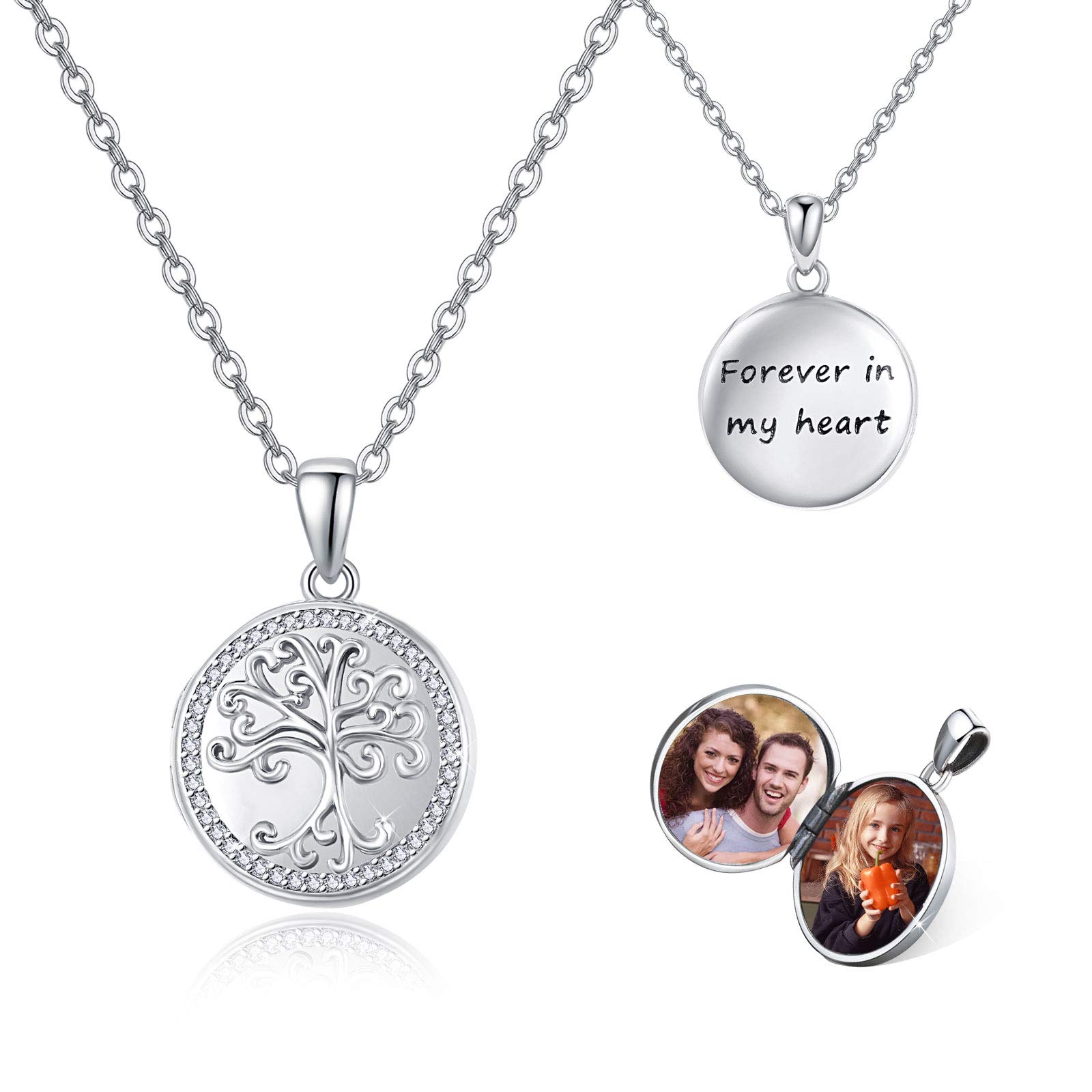 CuokaTree of Life Locket Necklace That Hold Photos 925 Sterling Silver with Cubic Zirconia Forever in My Heart Locket Pendant Statement Jewelry Birthday Gift For Her Women Girls Medium blue