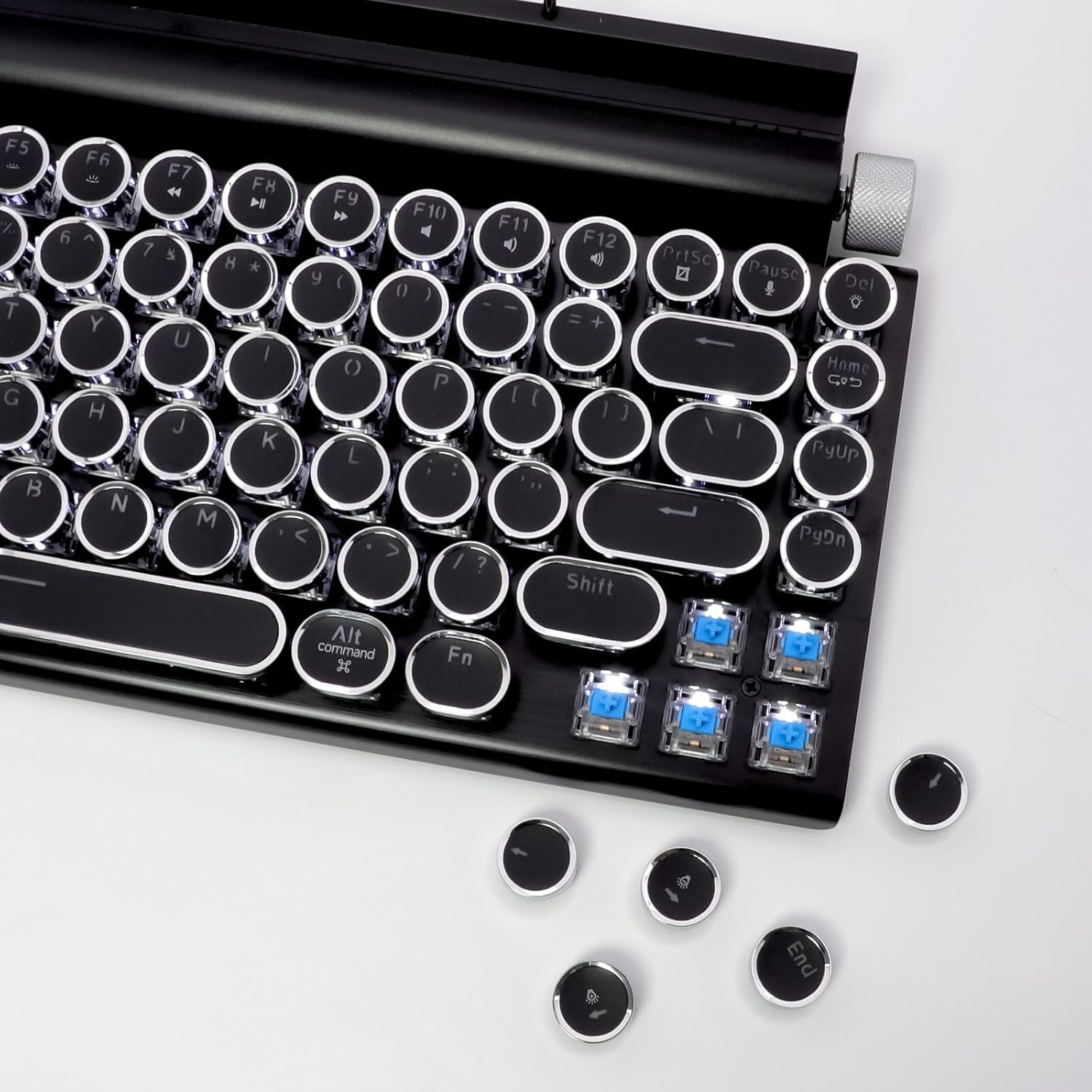 Adventurers Typewriter Style Retro Mechanical Keyboard, White Backlight, 83 Key Bluetooth 5.0 Blue Axis Compatible with Desktop, Laptop, Mac and Mobile, Black, 12.3 x 6.6 x 1.6 Inches