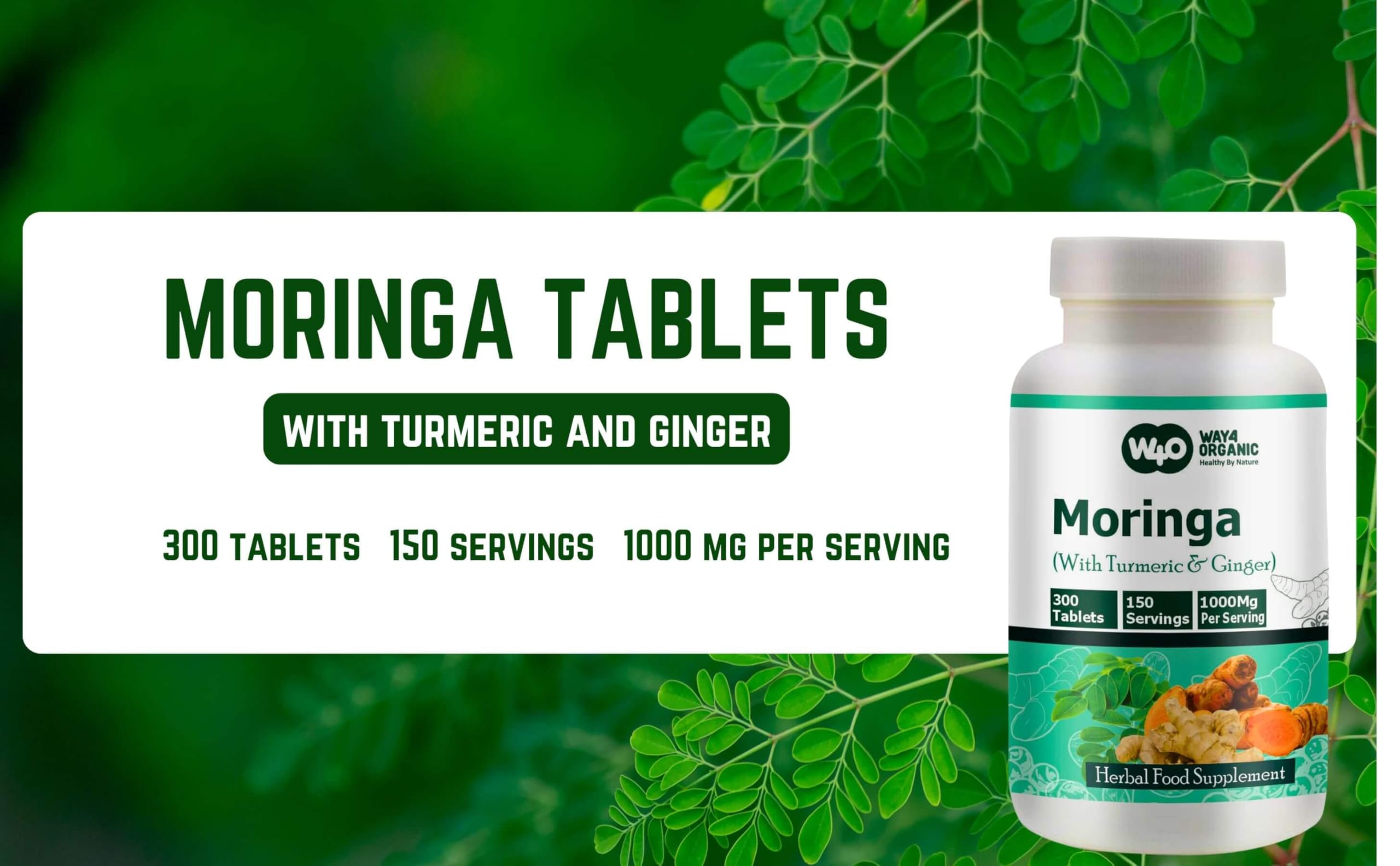 Moringa Tablets with Turmeric and Ginger, 300 Pills, 5 Month Supply, 150 Serving, 1000 Mg per Serving. One Capsule with Multiple Benefits - Supports Digestive Health(Pack of 1) — Amazon image 5