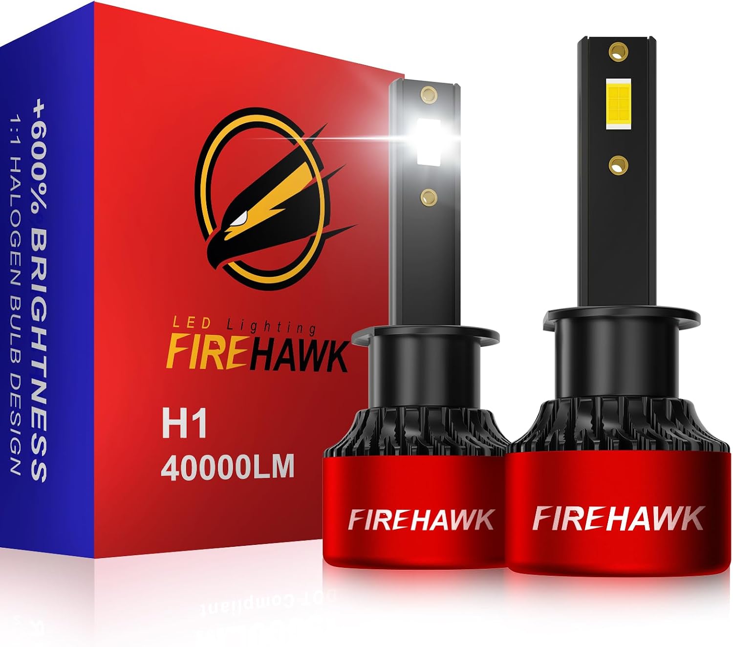 Firehawk H1 LED Headlight Bulbs 40000LM 600% Brighter 6000K Cool White IP68 Waterproof Plug and Play Halogen Replacement Conversion Kit 2026 New, Pack of 2