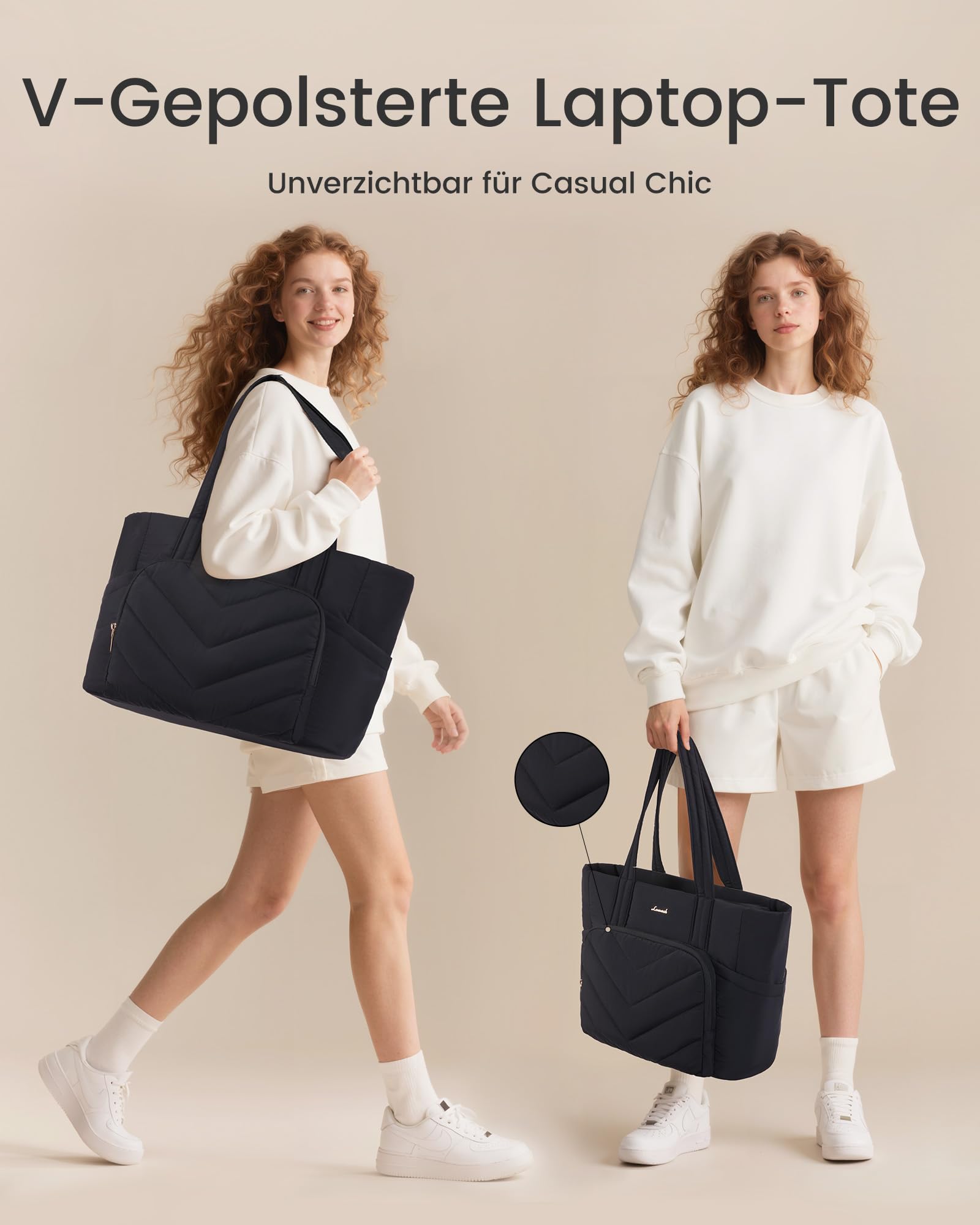LOVEVOOK Bolso de Mano Grande Mujer, Bolso Tote Acolchado Ligero para Ordenador Portátil de 15,6 Pulgadas, Bolso de Trabajo para Profesora, Ideal para Universidad, Negocios, Escuela y Oficina