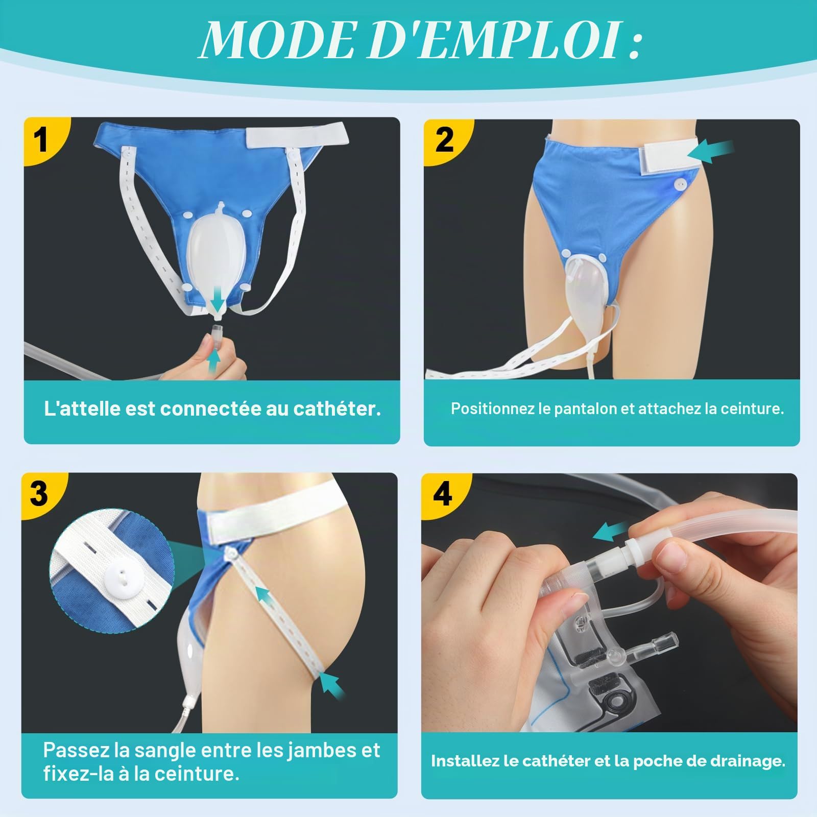 Sac de collecte d'urine pour homme - Réutilisable et portable - Drainage urinaire avec 2 systèmes de sacs de cathéter d'urine (bleu-personnes âgées)