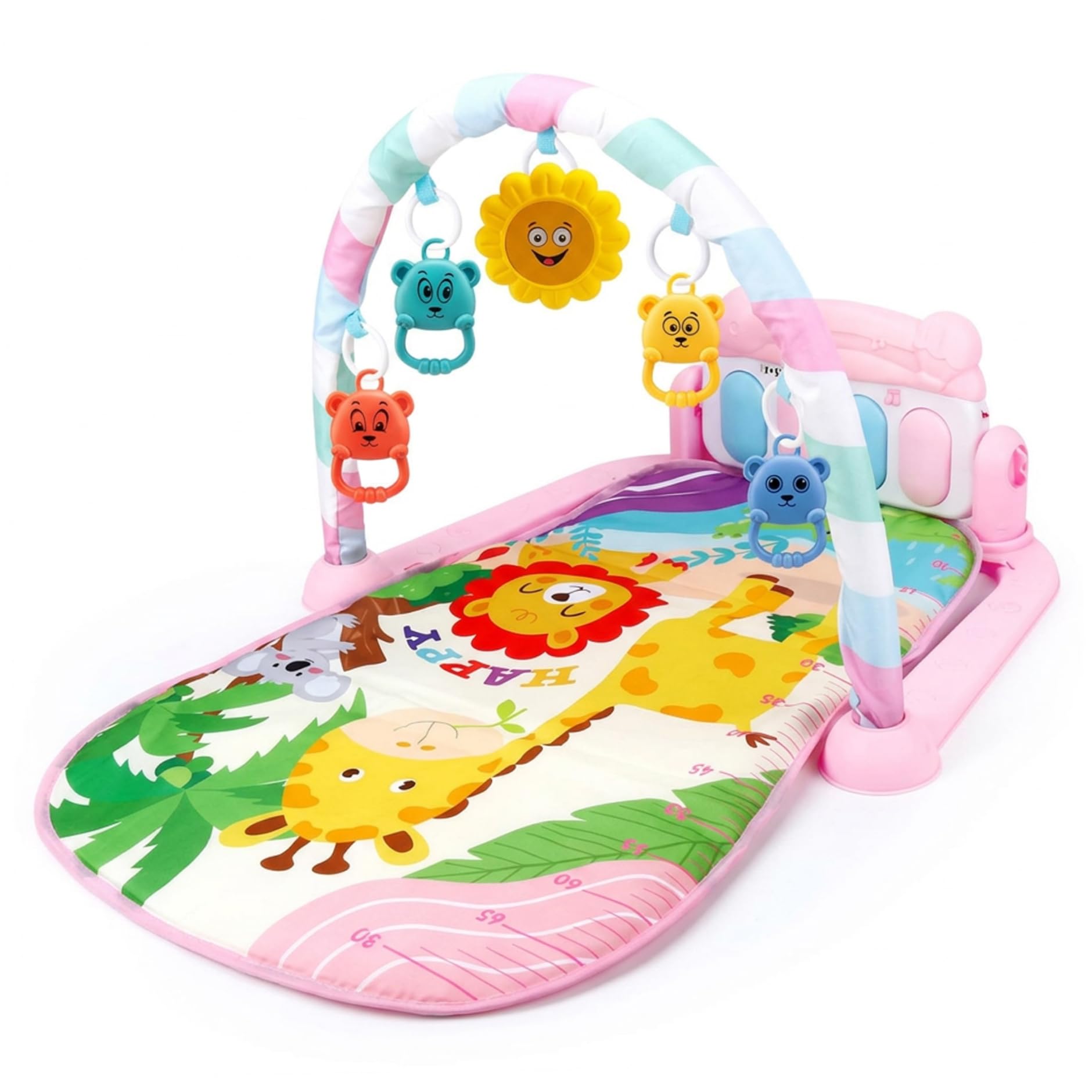 Alfombra de juegos para gimnasio para bebés, centro de actividades para bebés con piano de patada y juguetes desmontables, alfombra de juegos para de 0 a 36 meses con patrones de animales