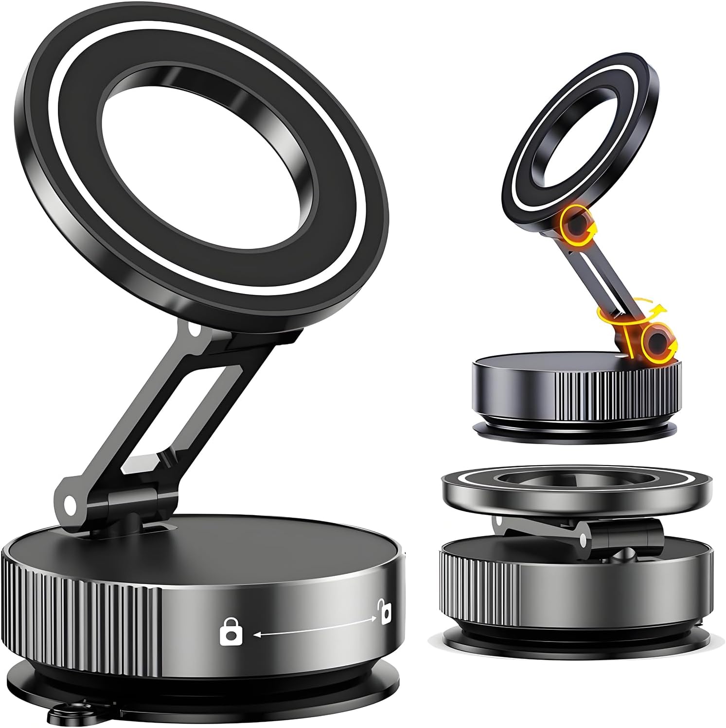 Vacuum Magnetic Car Phone Holder-360° Rotation Super Strong N55 Magnetic Force Car Mount Reinforced 80LBS Ultra Suction Cup Cell Phone Holder for iPhone/Android and Car/Gym/Mirror