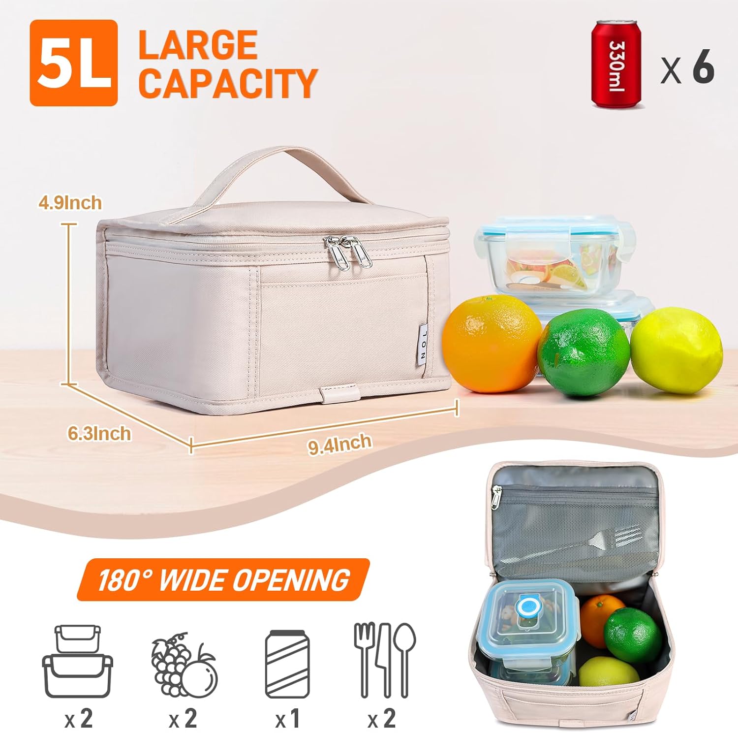 NOL Natural Organic Lifestyle Small Lunch Bag Mini Lunch Box Insulated Lunch Bag for Men/Women Leakproof Cooler Tote Bag Lightweight Nylon Waterproof Lunch Box For Work, Cream - Image 2