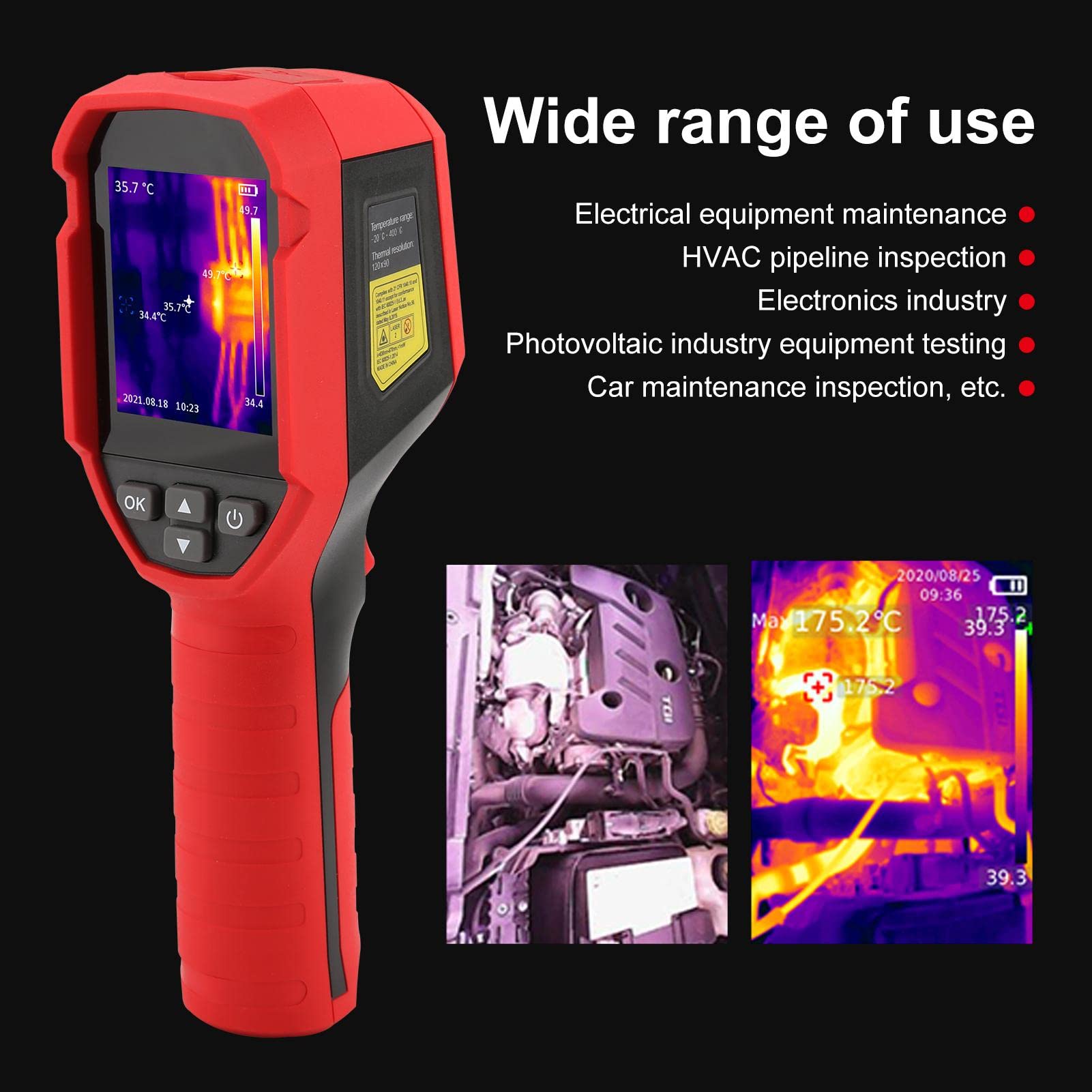 Cámara térmica Cámara termográfica LCD de 2,4" Resolución IR Pantalla a color de 1080 píxeles Cámara de imágenes -20 ℃ -400 ℃