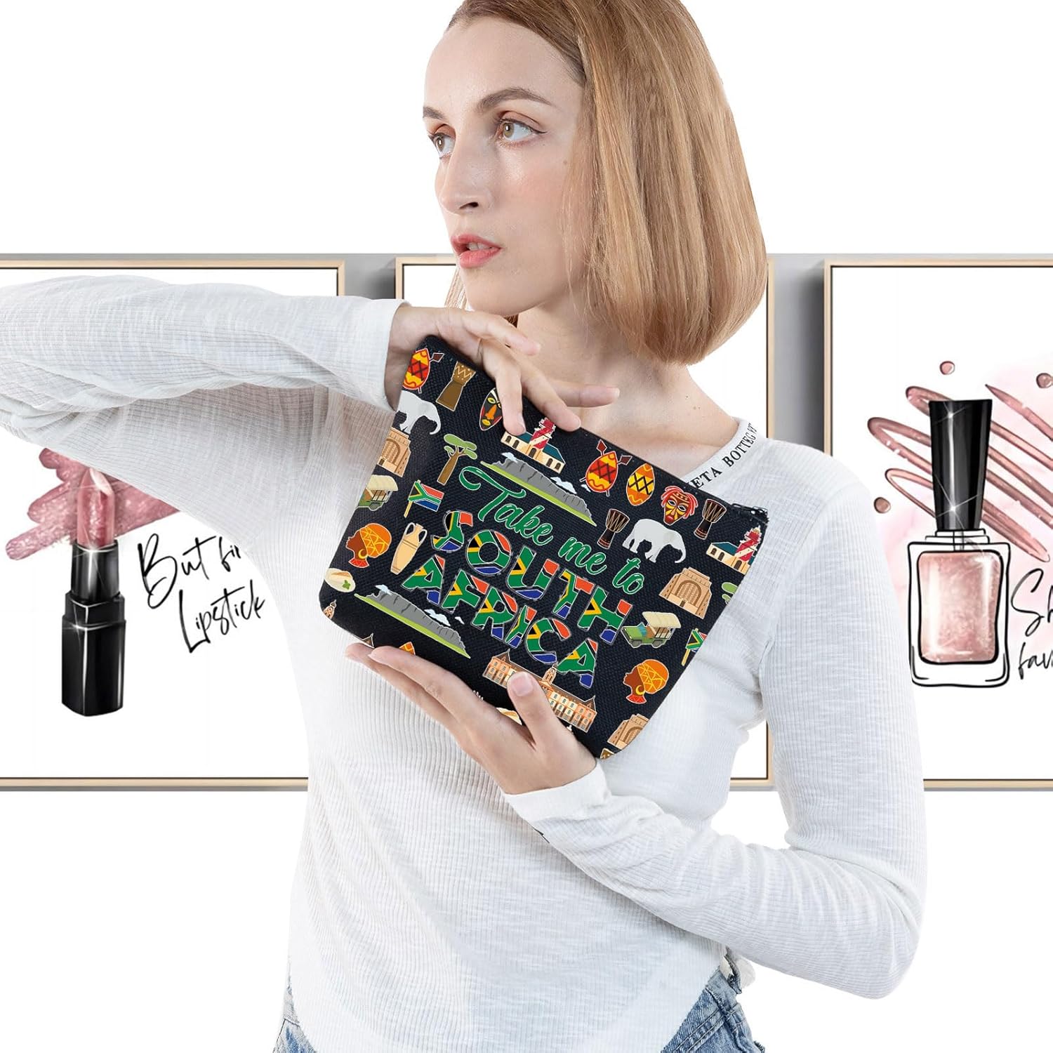 LEVLO South Africa Symbols Travel Cosmetic Bag Multicolor Zipper Pouch Bag For Traveler (South Africa B Bag) - Image 3