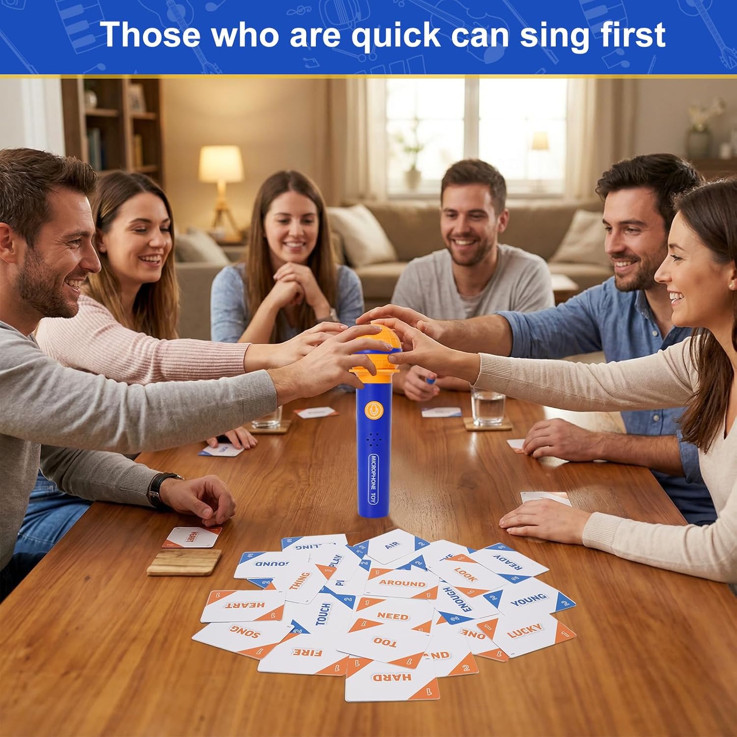 Grab Microphone Music Party Games,Real Microphone,Family Karaoke Board Game,Hilarious Singing Challenge for Families & Friends with 260 Song Lyrics 8+Ages 2-10 Players(130 Cards),Kids and Adults Gift