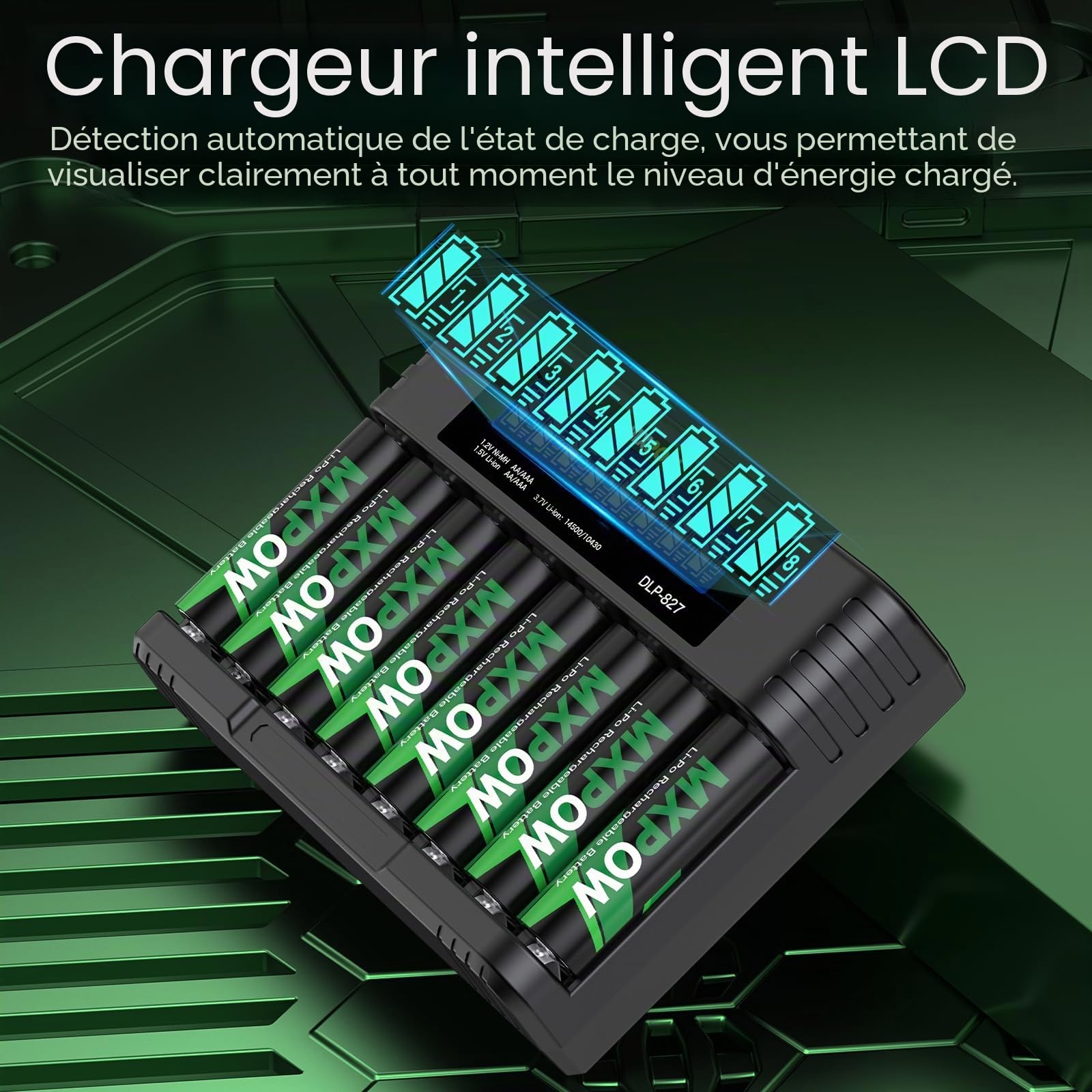 Pack of 8 AA Lithium Rechargeable Batteries 1.5V 3400mWh LCD Charger
