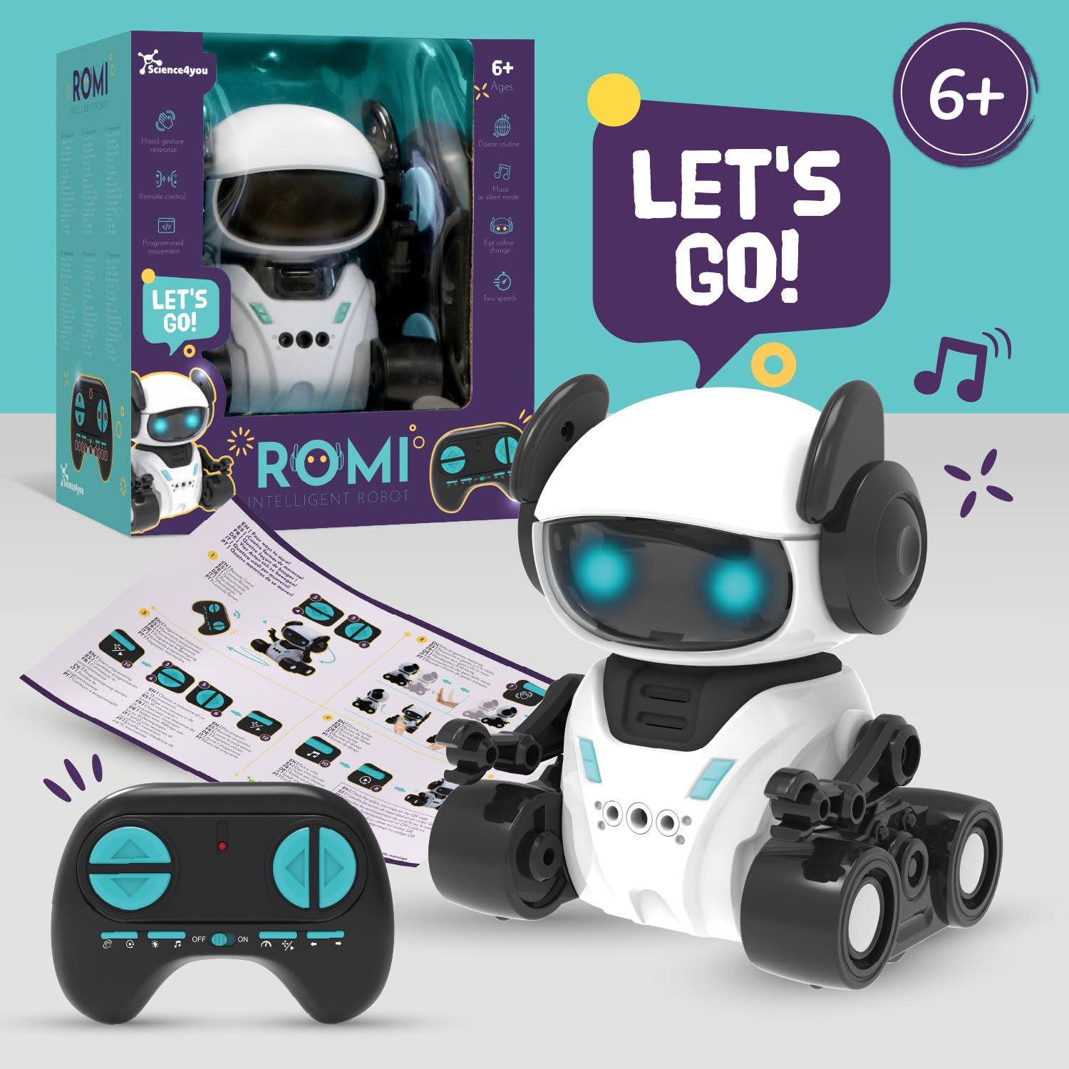 Science4you Robot intelligente ROMI - Robot Telecomandato per Bambini con Occhi LED, Musica e Quattro Modalità, Giocattoli Interattivi, Regalo Originale per Bambini e Bambine dai 6 7 8 9 10+ Anni