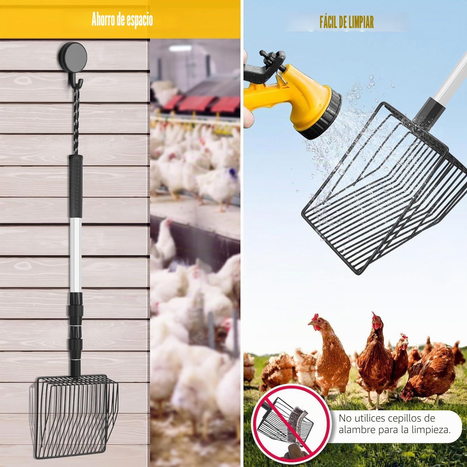 1 x Accesorios para gallinero Pala de excrementos Pala de tamiz para separación de heces y escombros Accesso