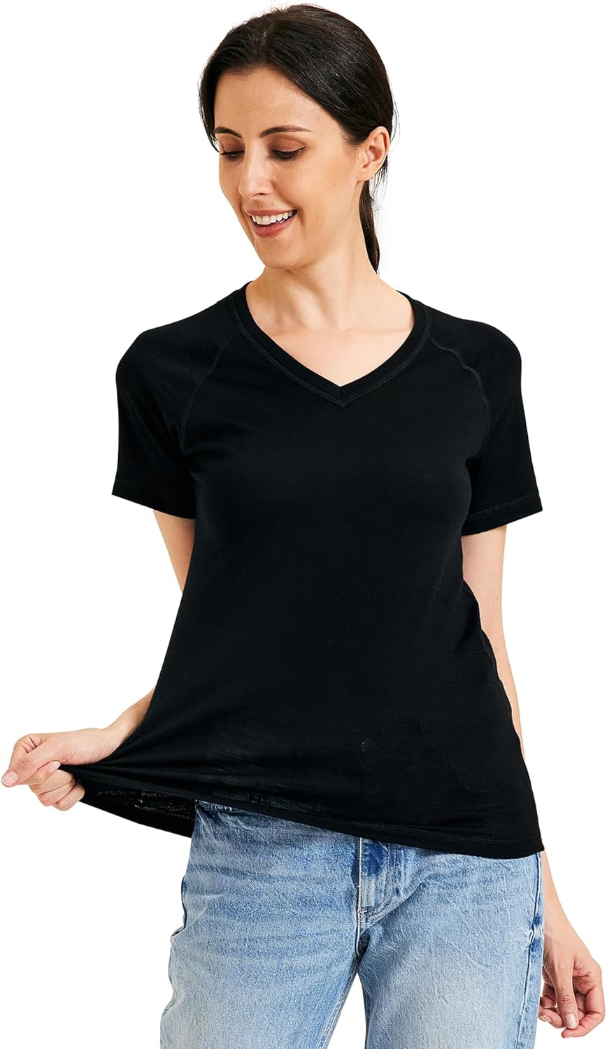 METARINO 100% Merino Wool T-Shirt Women V Neck Short Sleeve Base Layer Tee Shirt for Travel,Hiking,Sports - Image 2