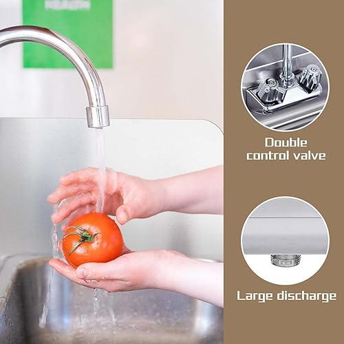 Miniatura 5 de HALLY Stainless Steel Sink for Washing with Faucet and Side Splash, NSF Commercial Wall Mount Hand Basin for Restaurant, Kitchen and Home, 17 x 15