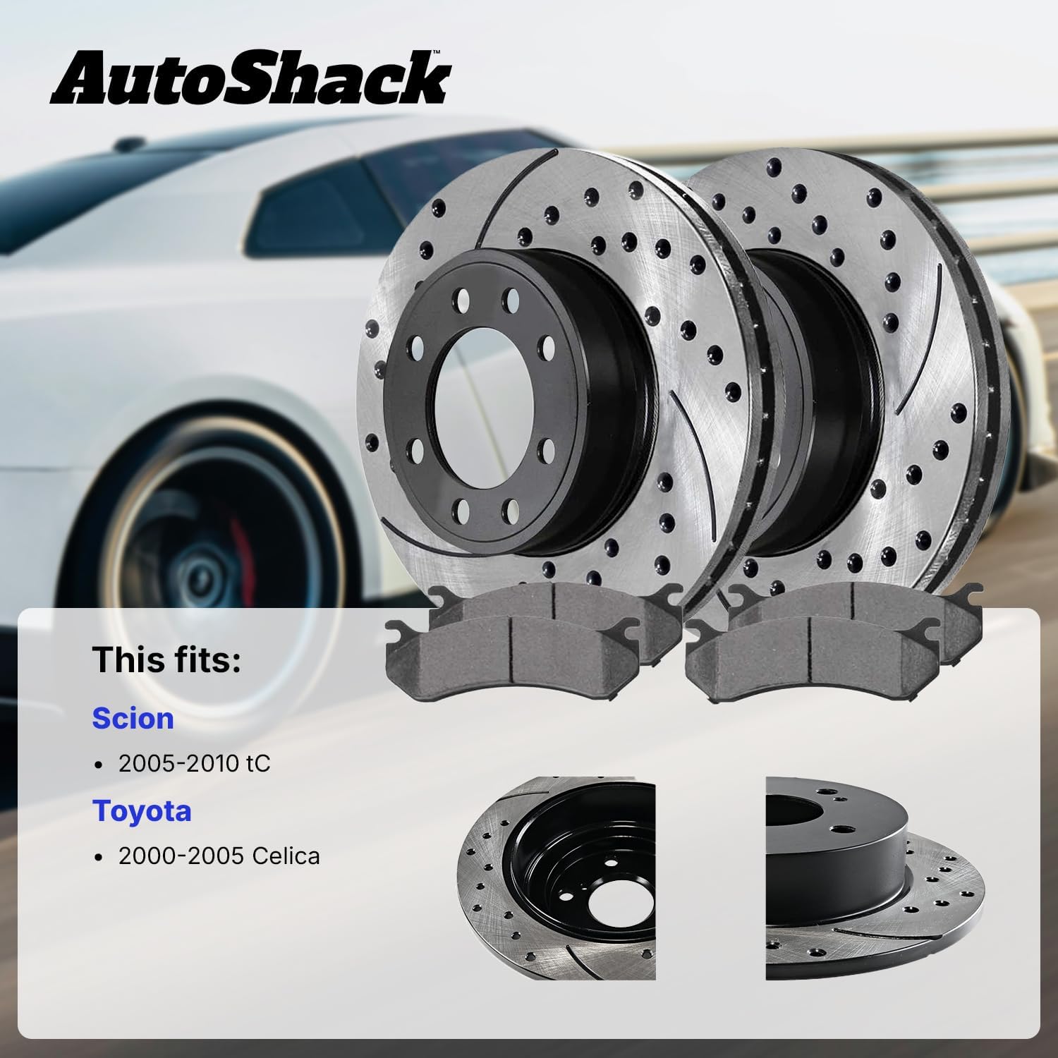 AutoShack Front Brake Rotors & Ceramic Pads for Scion & Toyota, tC 2005-2010 Celica 2000-2005, FWD L4 1.8L 2.4L - E-Coated Drilled & Slotted - ShadowGuard - 10.82" (274.9 mm), 5-Lug