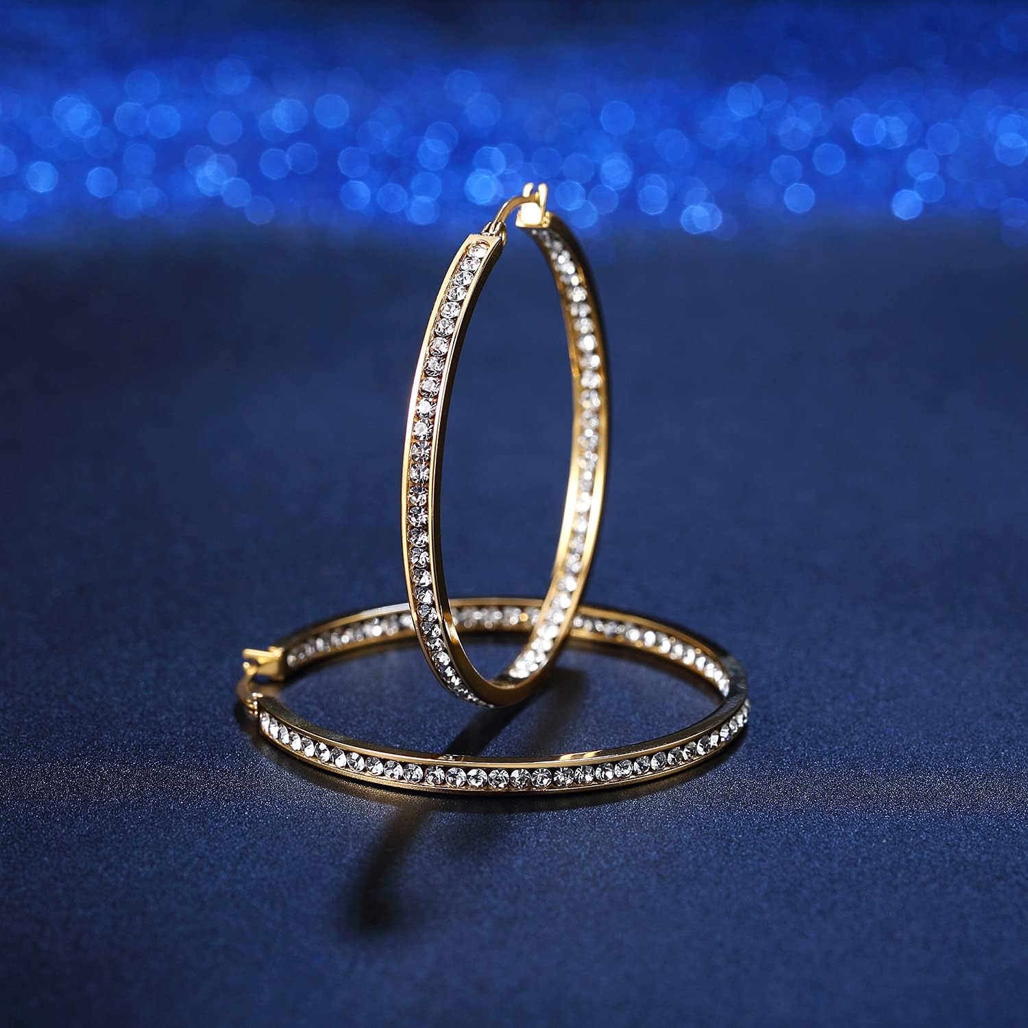 2 Inch Stunning Stainless Steel Multi-colors Cubic Zirconia Hoop Earring for Women Hypoallergenic Jewelry for Sensitive Ears Large Big Hoop Earrings 50MM