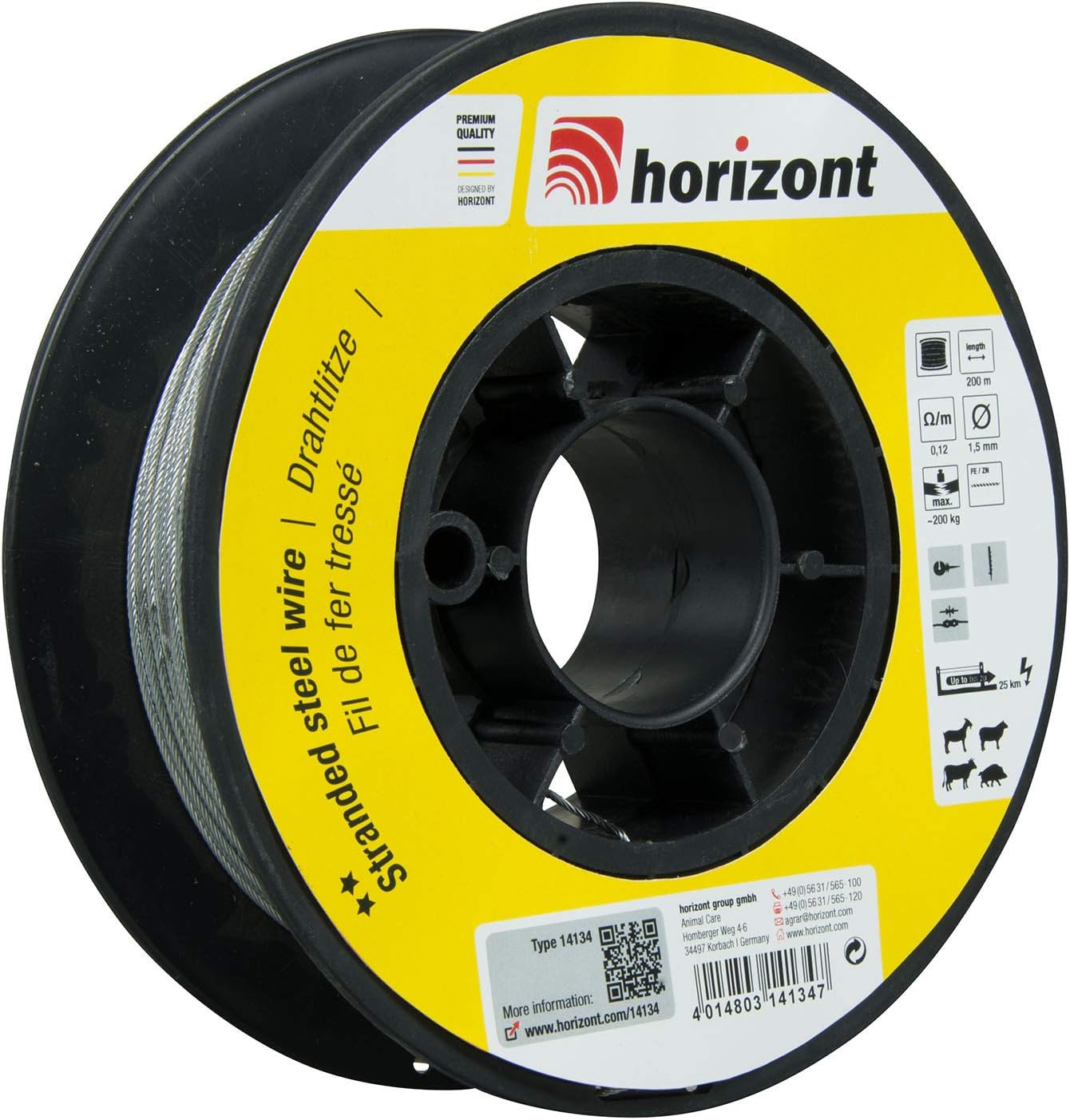 horizont 200m Long 1.5mm Wide 200kg Breaking Load Extra Flexible Suitable for Medium Fence Lengths Pasture Fencing Tape Broadband Electric Fencing