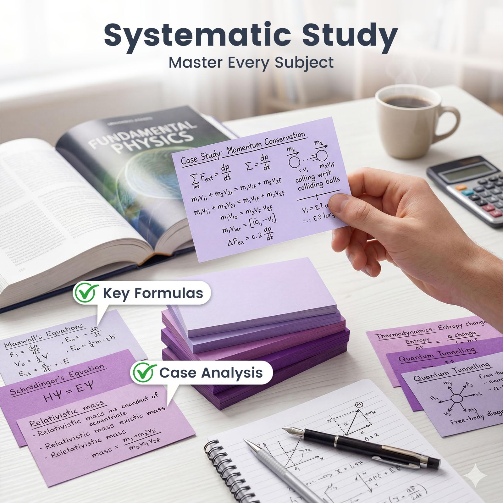 HEYPLACE 300 Count Index Cards 3 x 5 Inch, Purple Flash Cards for Studying, Cute Notecards for Home, Office, Recipe, School, College Supplies, To Do List, 5 Purple Colors