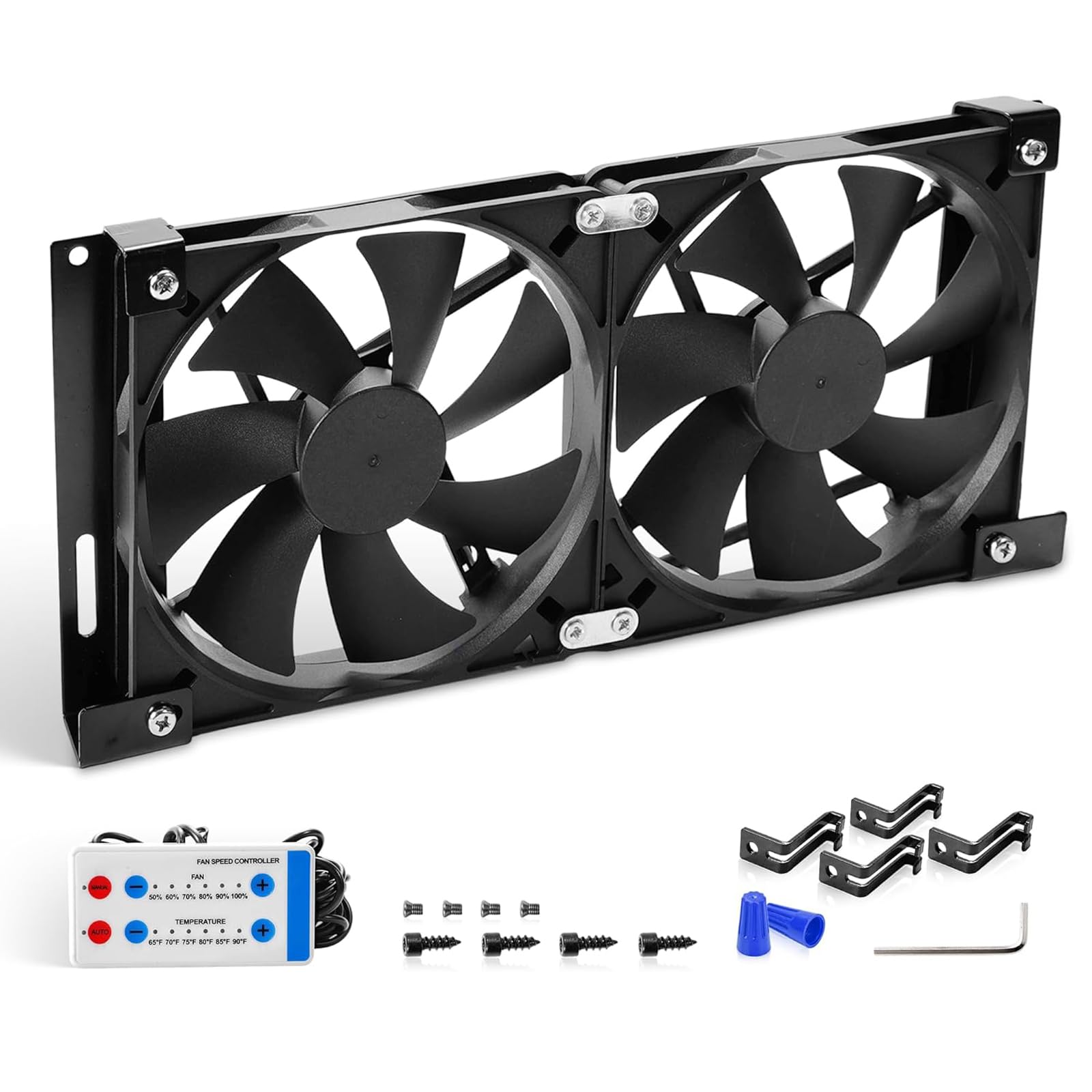 Juego de ventilador de refrigeración con ventilación lateral para autocaravana, conjunto de 2 ventiladores de 12 V con soporte de montaje y controlador para circulación de aire del refrigerador y de
