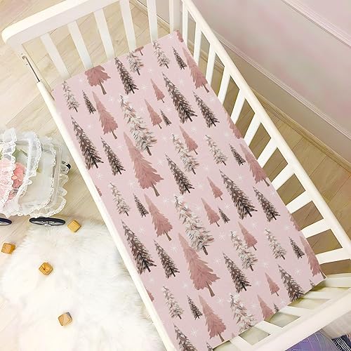 Miniatura 5 de Christmas Tree Pink Crib Sheets - Stretchy Fitted Crib Sheets for Boys Girls, Unisex Cozy Baby Crib Sheet 27 x 39 x 5 Inches