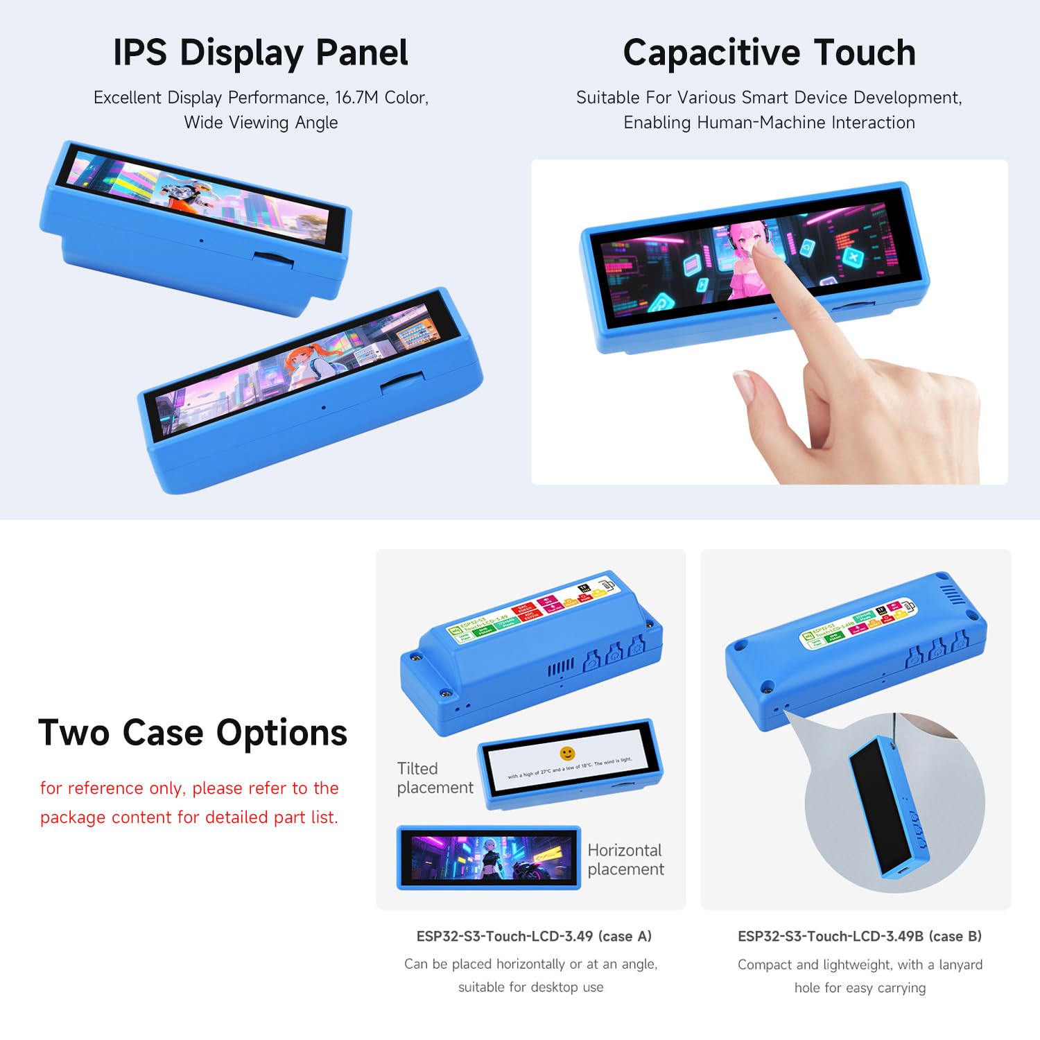 Waveshare ESP32-S3-Touch-LCD-3.49, ESP32-S3 High-Performance Development Board With 3.49" IPS Capacitive Touch Display, 172x640Pixel, With ESP32-S3R8 Dual-Core Processor, Case A version, without batt