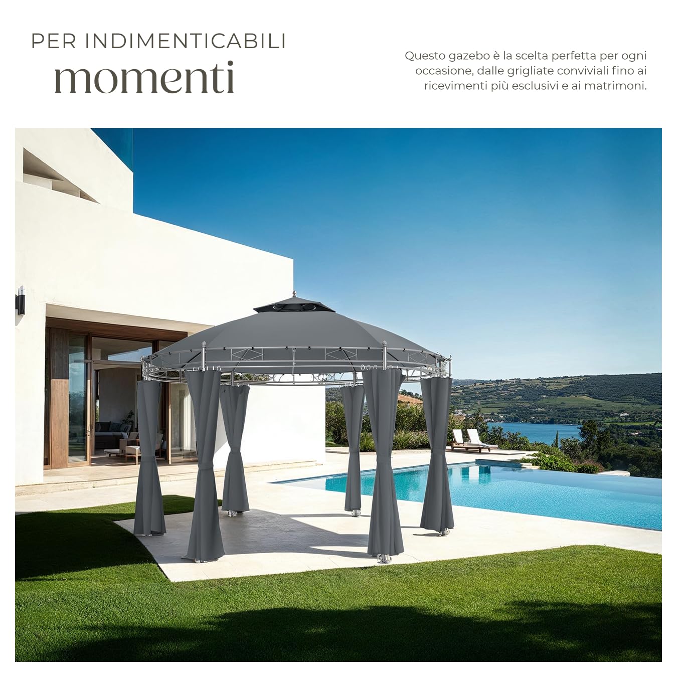 tectake® Gazebo da Giardino Deluxe, Gazebo Esterno Resistente con Teli Laterali, Gazebo da Esterno Regolabile, Gazebo Impermeabile, Resistente ai Raggi UV, Design Elegante - Antracite