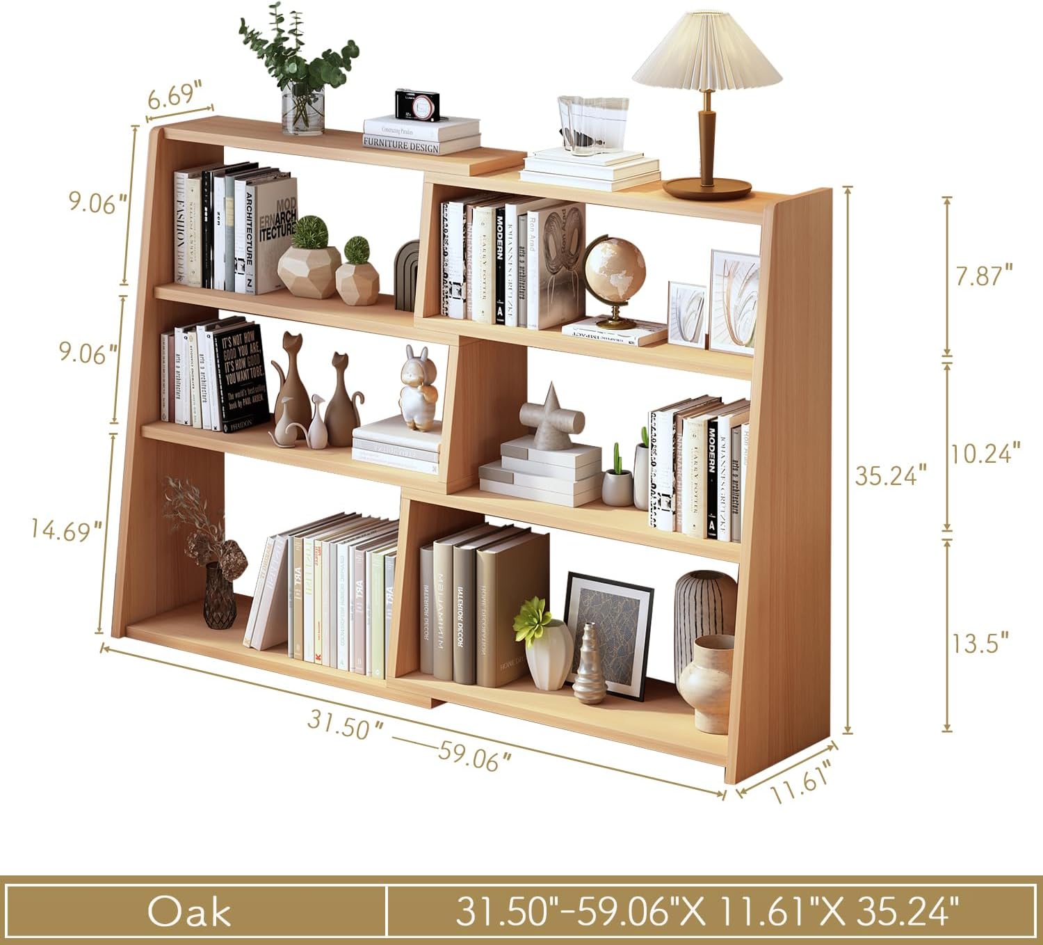 IOTXY Wooden Extendable Shelf Bookcase - 3-Tier Ladder Low Short Bookshelf for Small Space or Corner, Oak, L - Image 2
