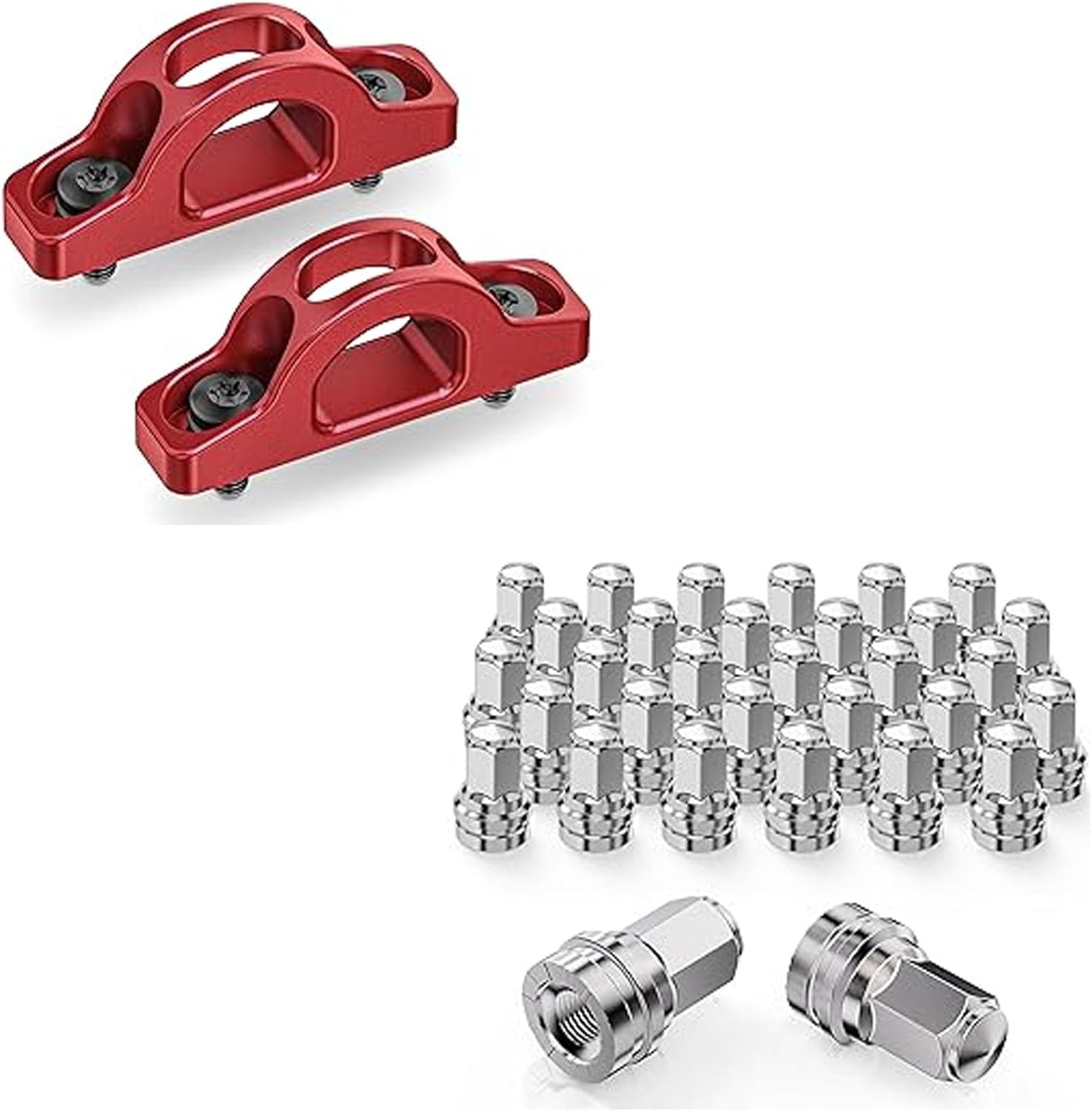 MZS Tie Down Hooks Red + M14x1.5 M14x1.5 Lug Nuts Compatible with 2017-2024 F250 F350 Super-Duty