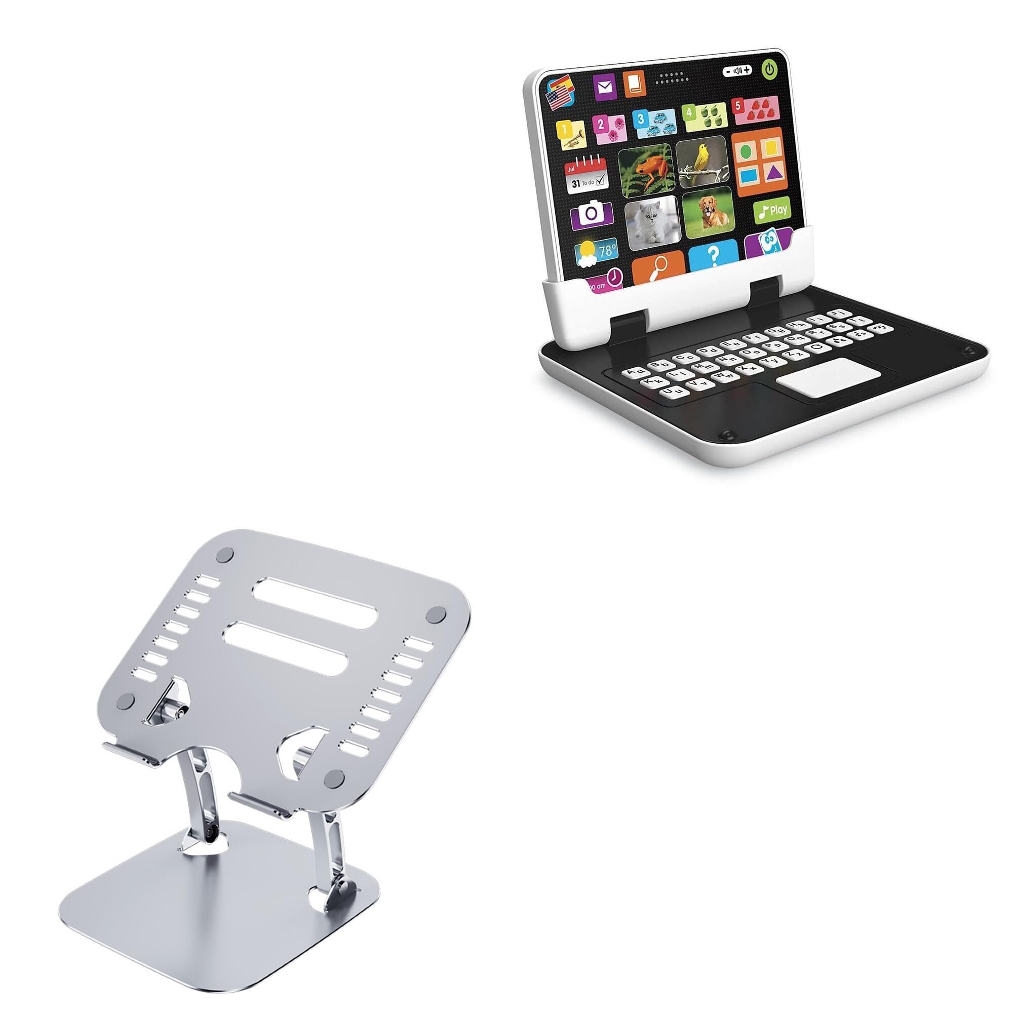 BoxWave Stand and Mount Compatible with Young Explorers My First 2-in-1 Laptab - Executive VersaView Laptop Stand, Ergonomic Adjustable Viewing Angle Metallic Riser - Metallic Silver