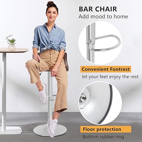 Miniatura 7 de PayLessHere Juego de 2 taburetes de bar modernos de altura ajustable con reposapiés de piel sintética para cocina, encimera, comedor, bar, cafetería