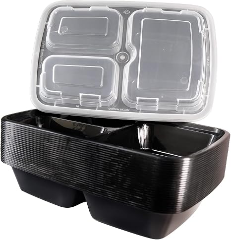 Amazon.com: 33oz 3 Compartment Rectangular Meal Prep Containers with ...