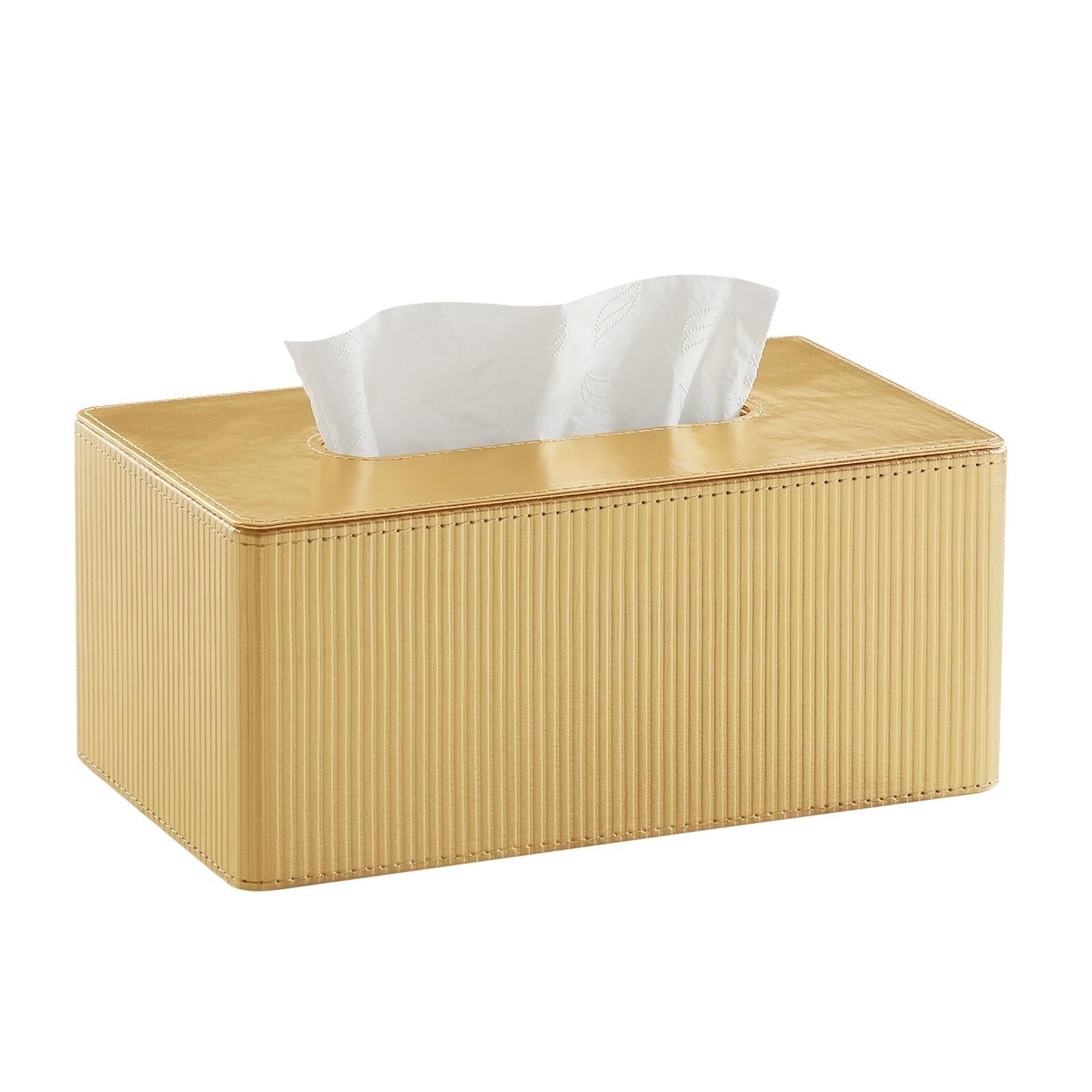 CIOIUGPIUK Leather Tissue Box Cover Rectangle with Magnetic Closure, Modern Tissue Box Holder for Bathroom NightStands Livingroom.(Gold)