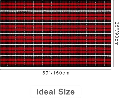 Miniatura 2 de Alfombra de lana cuadriculada de 35 x 59 pulgadas, de algodón navideño, lavable a máquina, para entrada al aire libre, para interiores, porche,