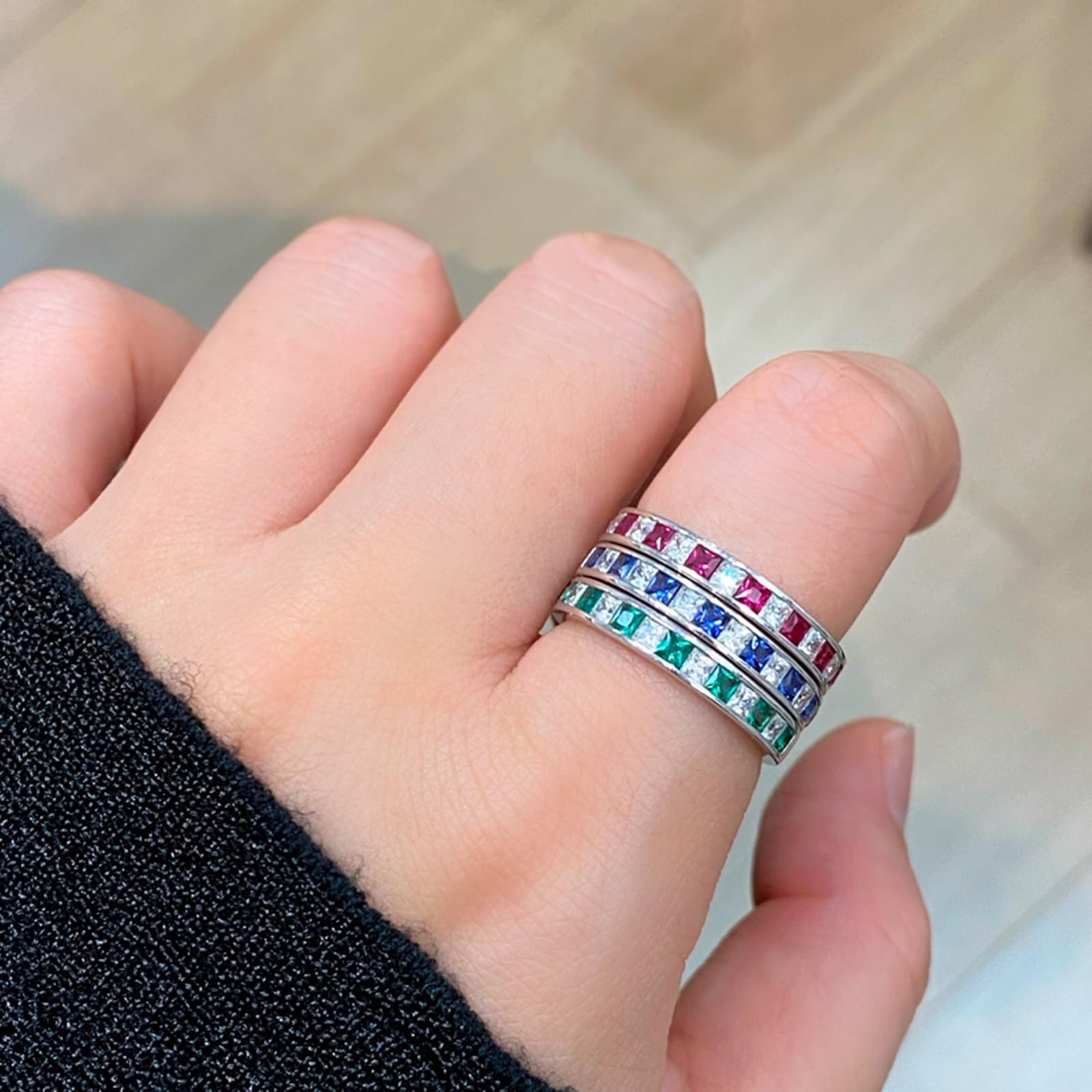 Anillo de boda de oro blanco, media eternidad, piedras preciosas, anillos de boda de oro real para mujer