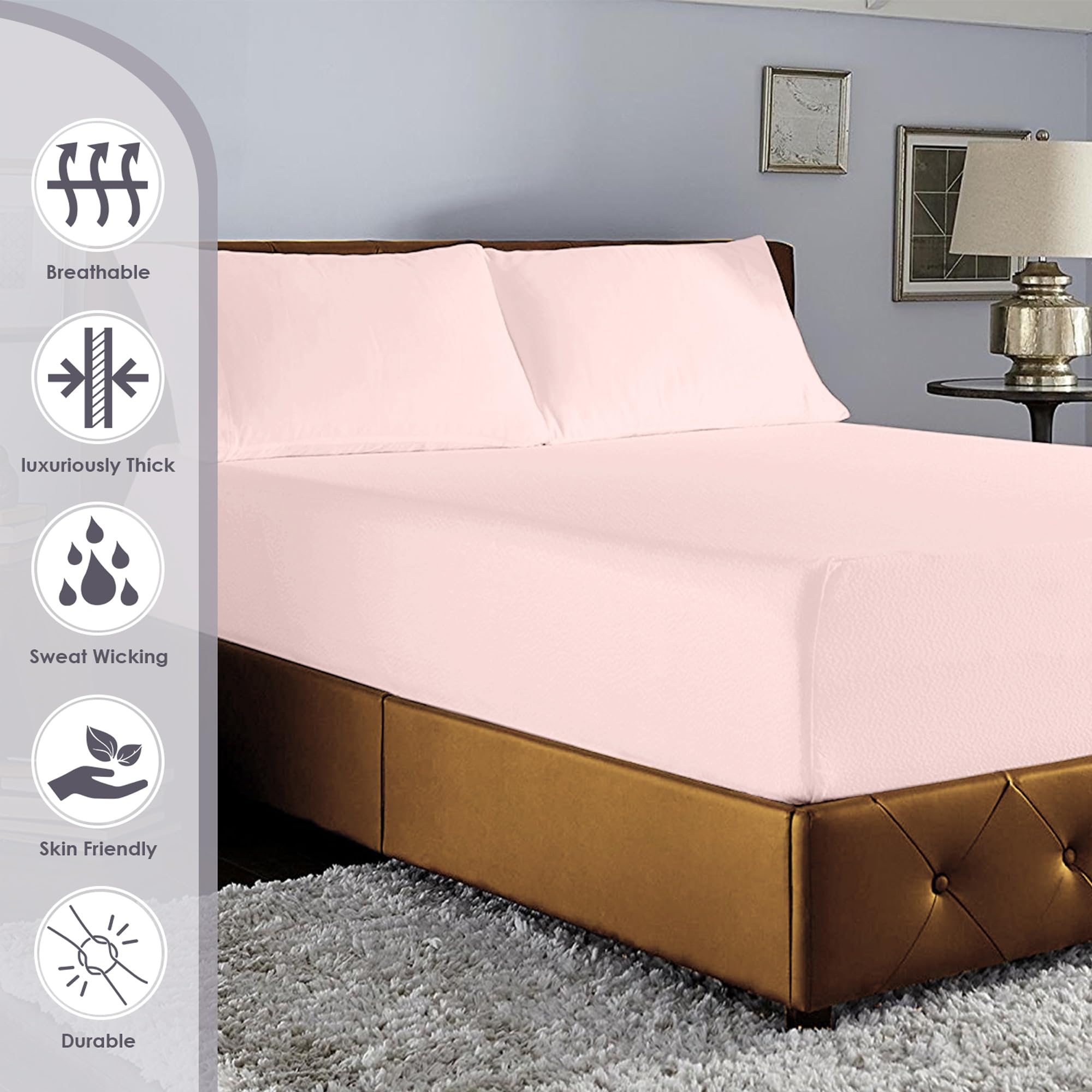 Pizuna Luxury Cotton Single Bed Fitted Sheet Light Pink - Image 2