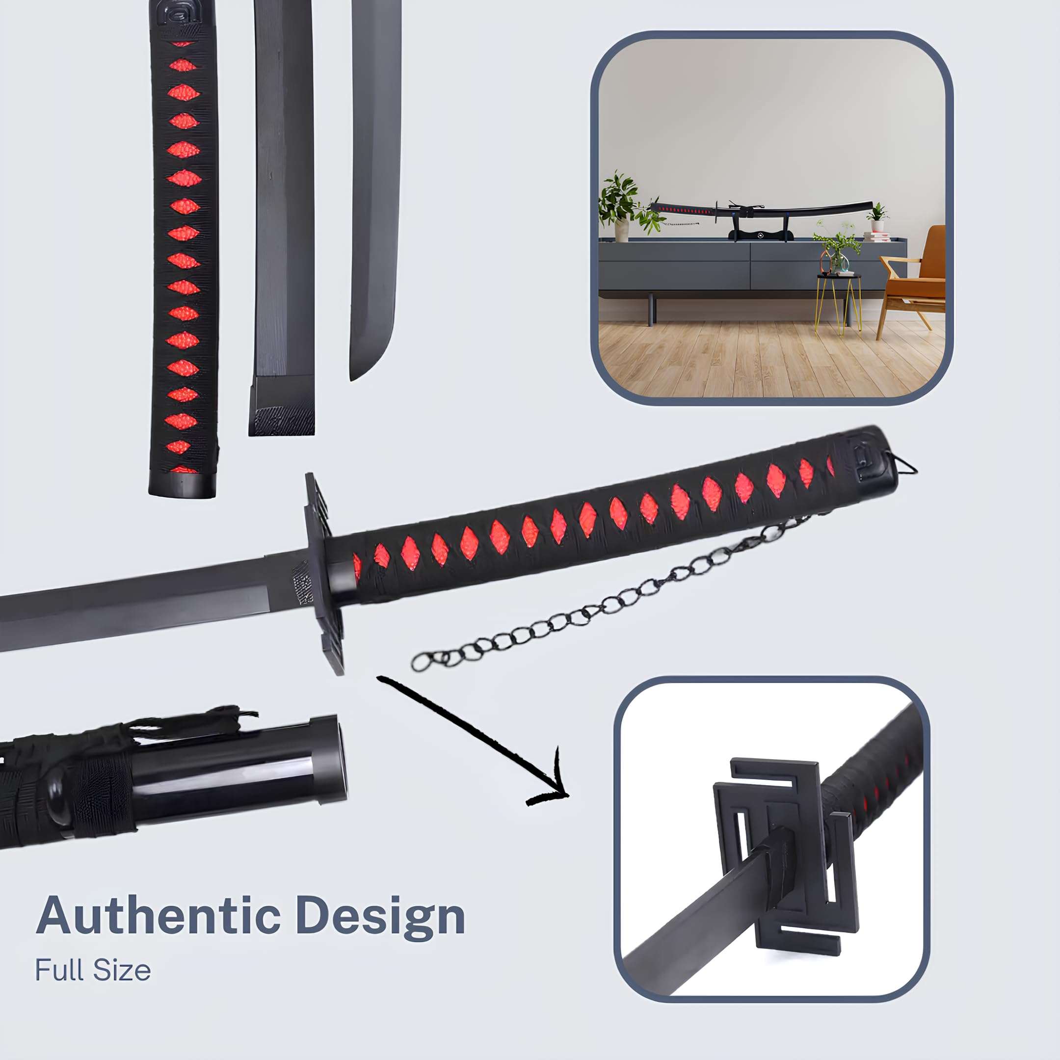 Katana Bleach - Vera Manga Sciabola + Porta Spada di Legno + Cintura - Catana Giapponese Decorazione Cosplay Giocattolo Bambini Adulti Gioco Costumi