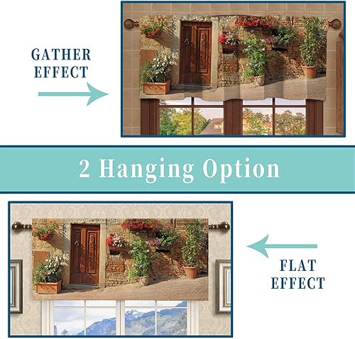 Miniatura 4 de Cortina de cenefa de cocina, patrón toscano floral, bolsillo para cortinero de ventana, para ventanas, dormitorio, baño, 60 x 18 pulgadas, marrón