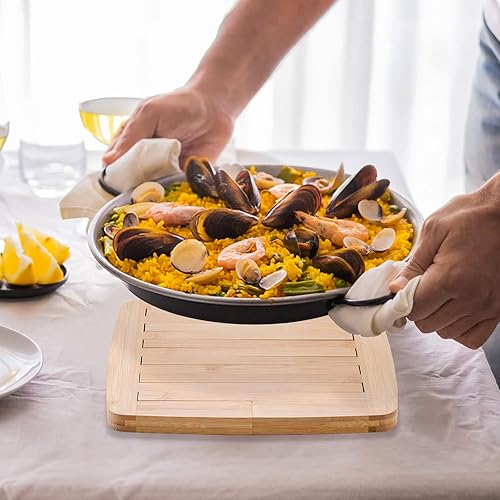 Miniatura 10 de Yarlung Paquete de 2 salvamanteles de bambú expandibles de 10 a 12.5 pulgadas, salvamanteles redondos de madera resistente al calor para platos