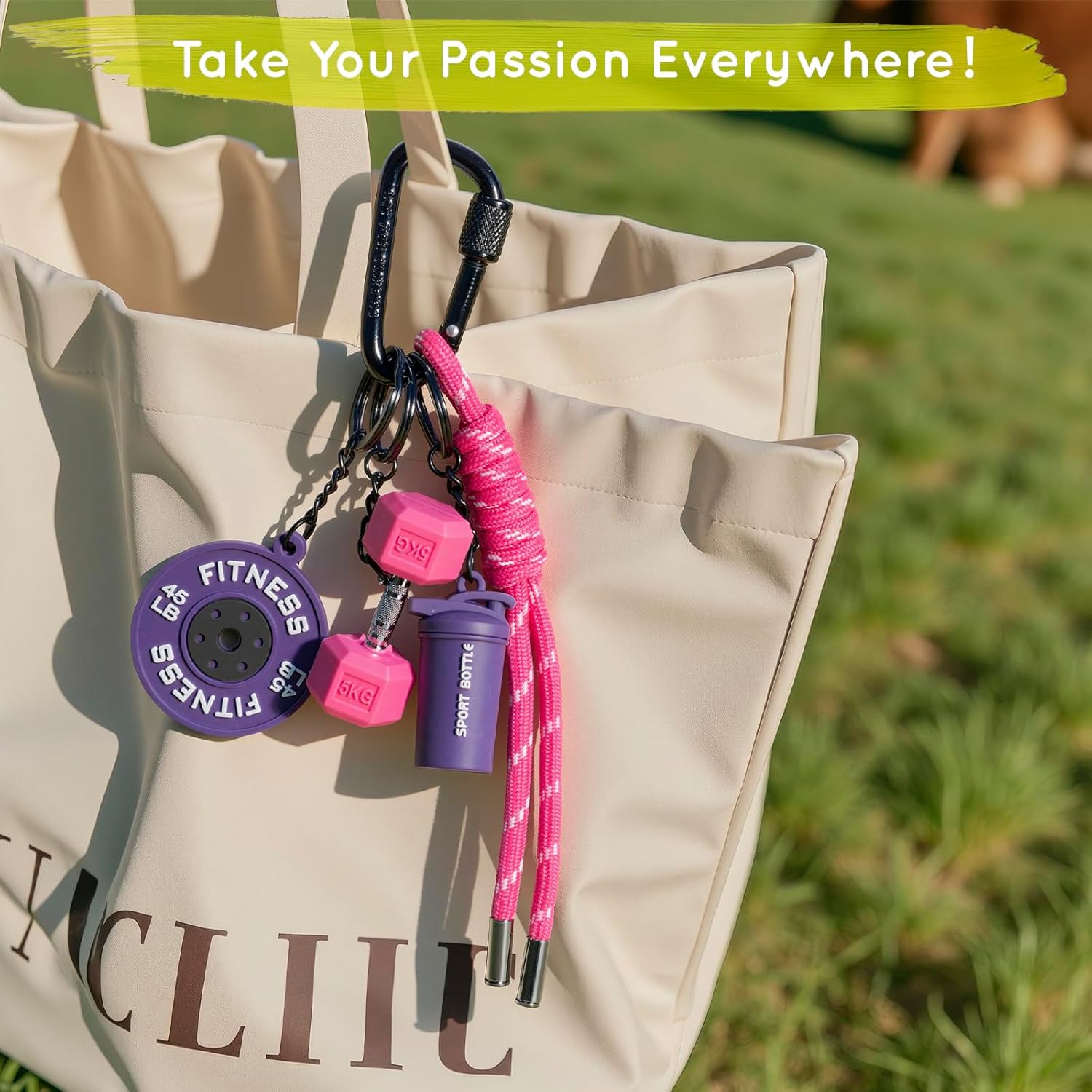 Dumbbell & Weights Keychain, Bag Purse Charms Gift for fitness Women and Men, Cute Mini Car Key Chains for Gym - Image 2