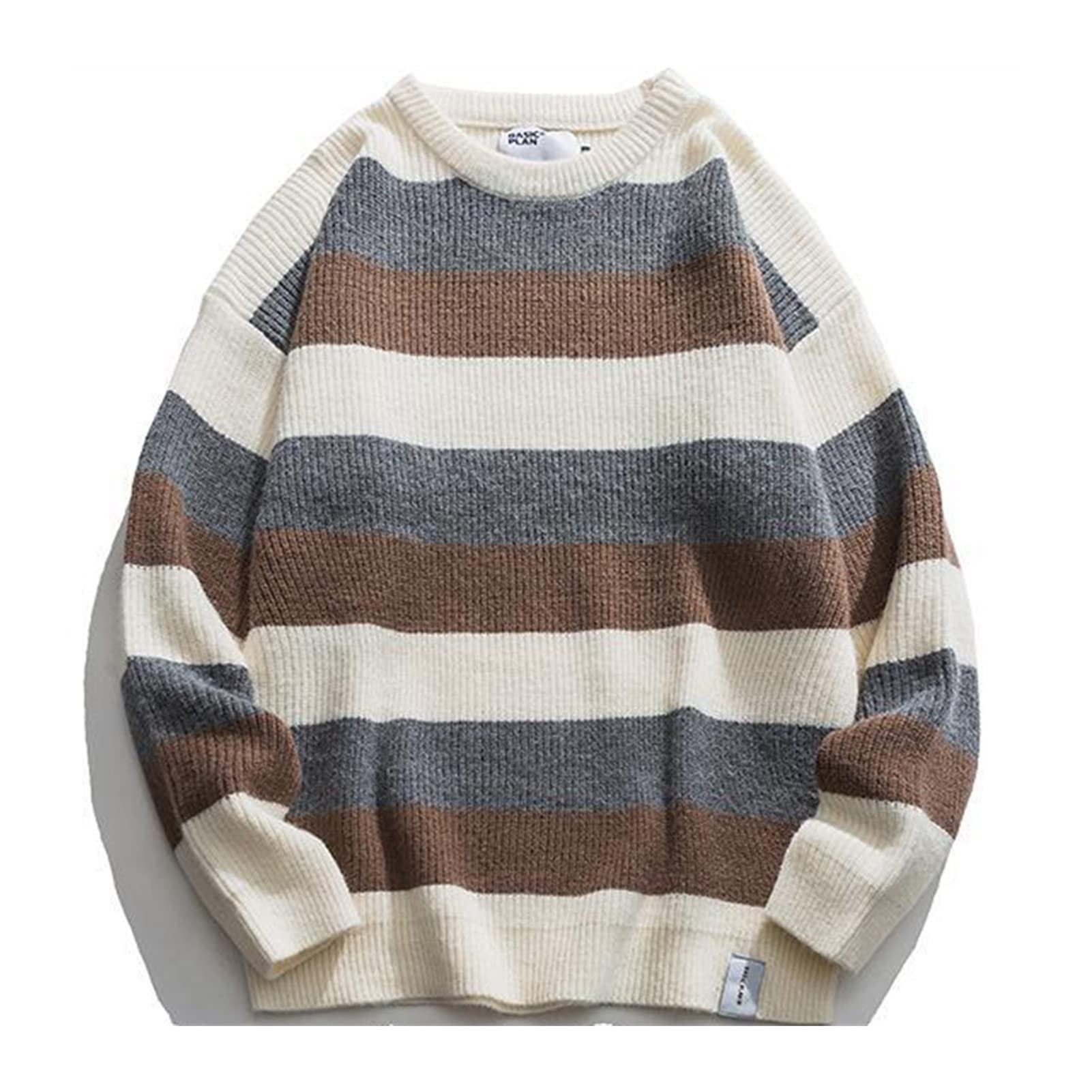 (wełniany) sweter Mężczyźni Vintage Stripe sweter Japoński Hip Hop Harajuku Pary Swetry Knitwear Loose Fashion Casual Winter New Sweter Topy sweter(A,L)