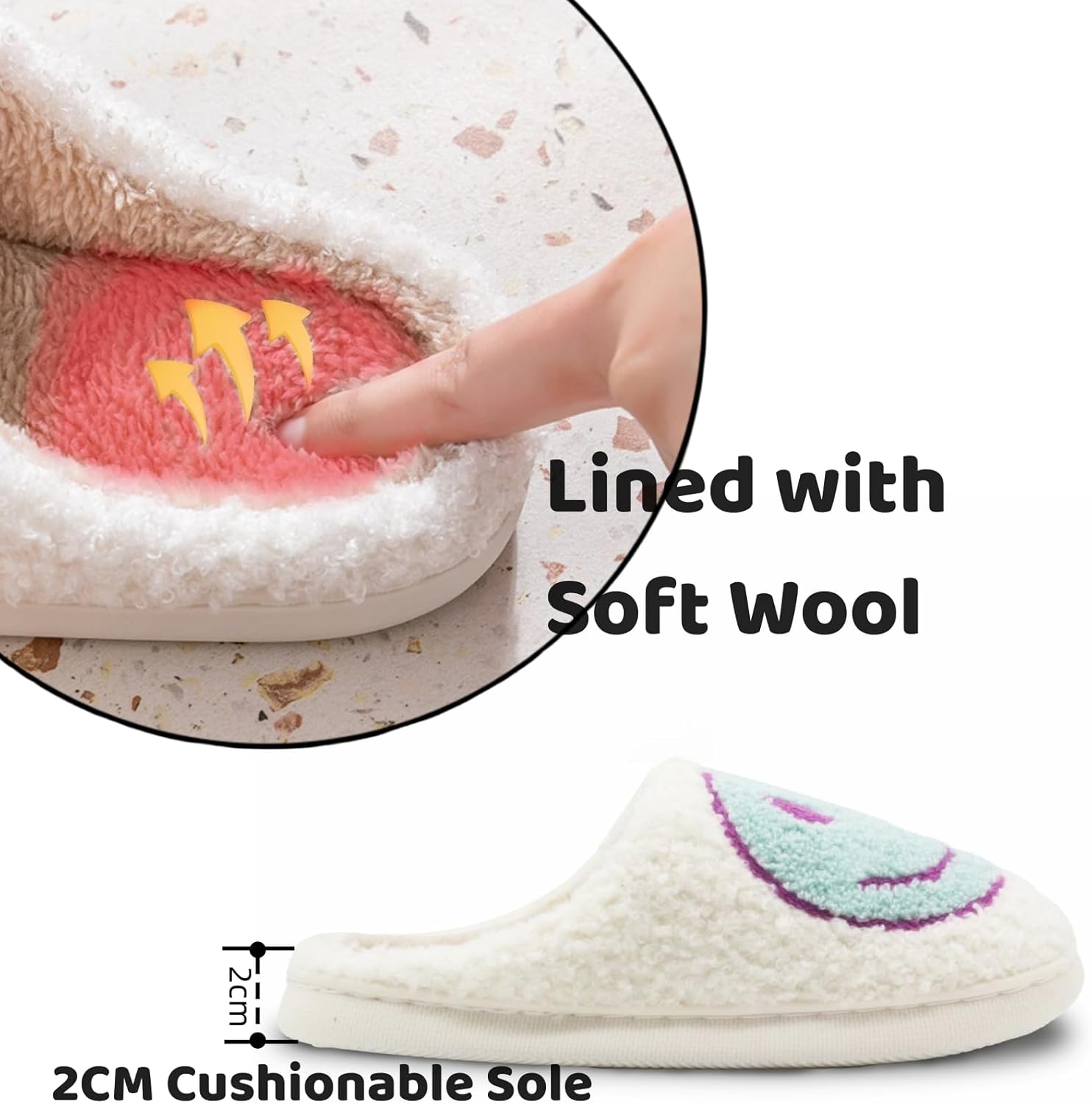 Fuzzy Slippers for Women Men, Cute Retro Fluffy Happy Face House Slippers, Plush Memory Foam Slippers for Women Indoor and Outdoor Cozy Trendy Slip-On Shoes - Image 6