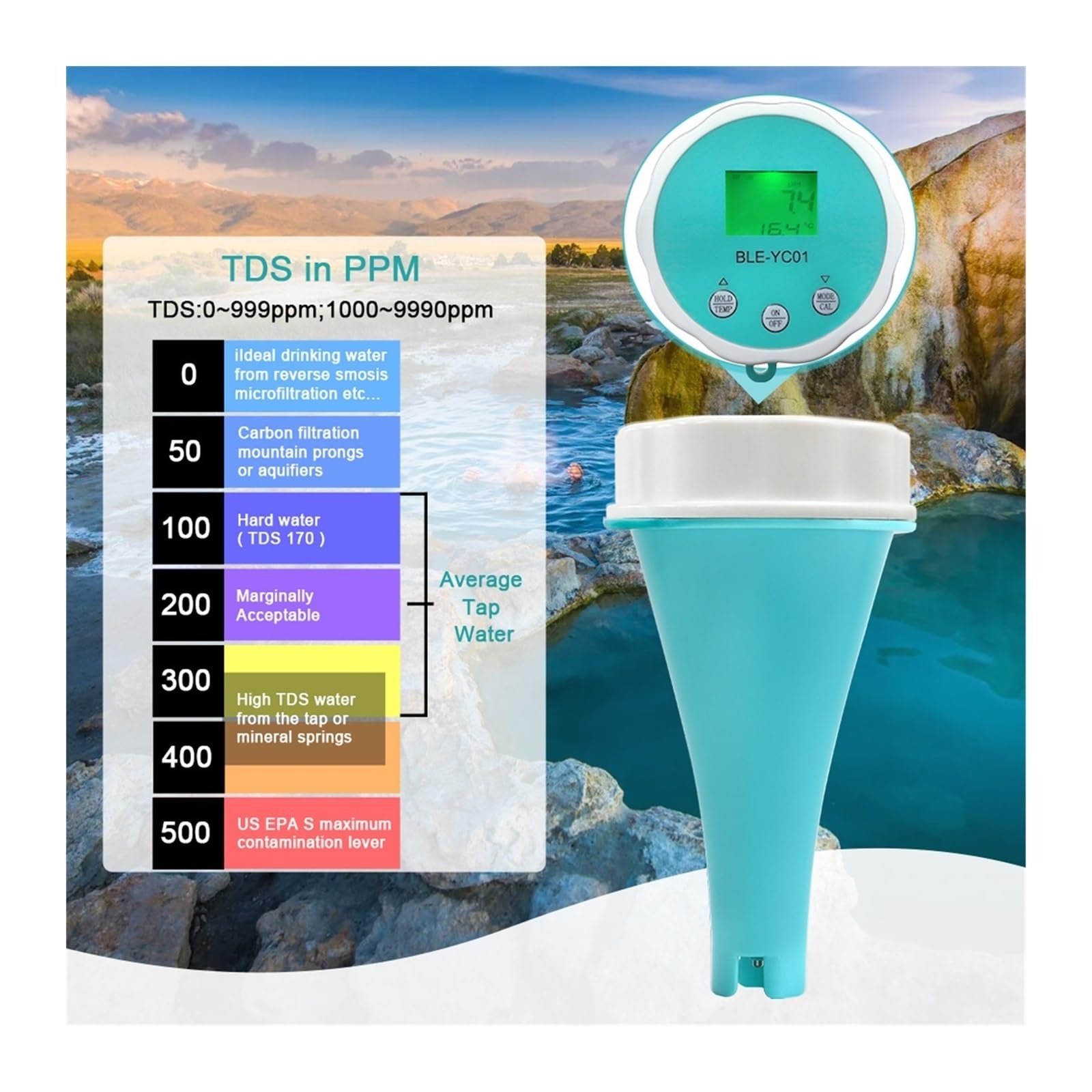 Zestaw do badania wody, 6 w 1 Detektor ści Wody PH EC TDS ORP CL Kalibracja Temperatury Chlor Tester APP Monitor Online dla Basenu
