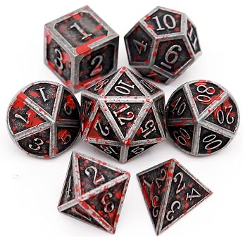 Haxtec Bloodstained Metal DND Dice Set D&D Metal Dice 7 Pieces Polyhedral RPG D&D Dice for Dungeons and Dragons Gifts TTRPG